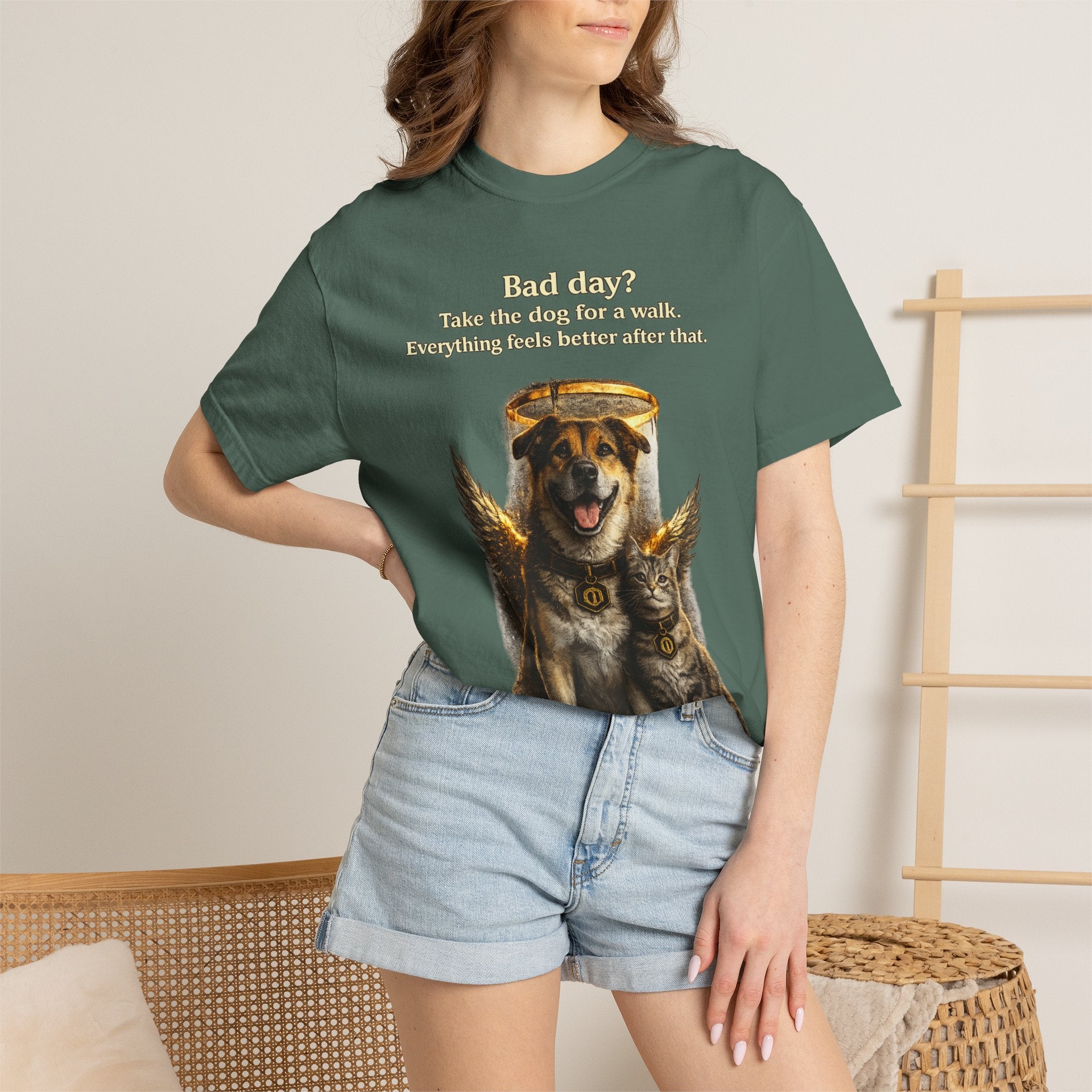 Bad day? Take The dog for a walk Cold Halo T-shirt / Dog lover Graphic -T- shirt