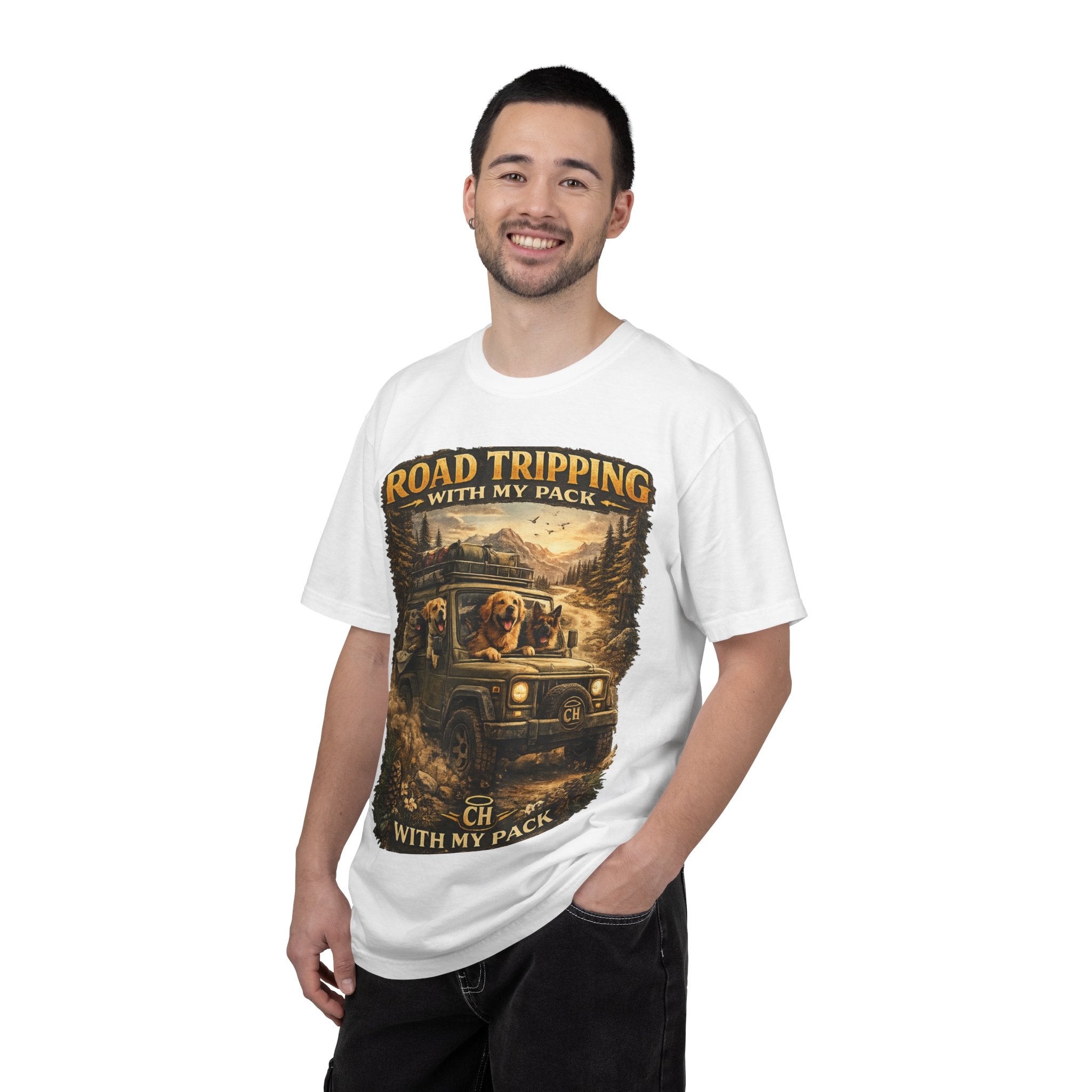 Road Tripping with My Pack T-Shirt| Funny Dog Road Trip -Shirt| Adventure Dog Lover Tee| Camping & Travel Gift Hor Pet Owners