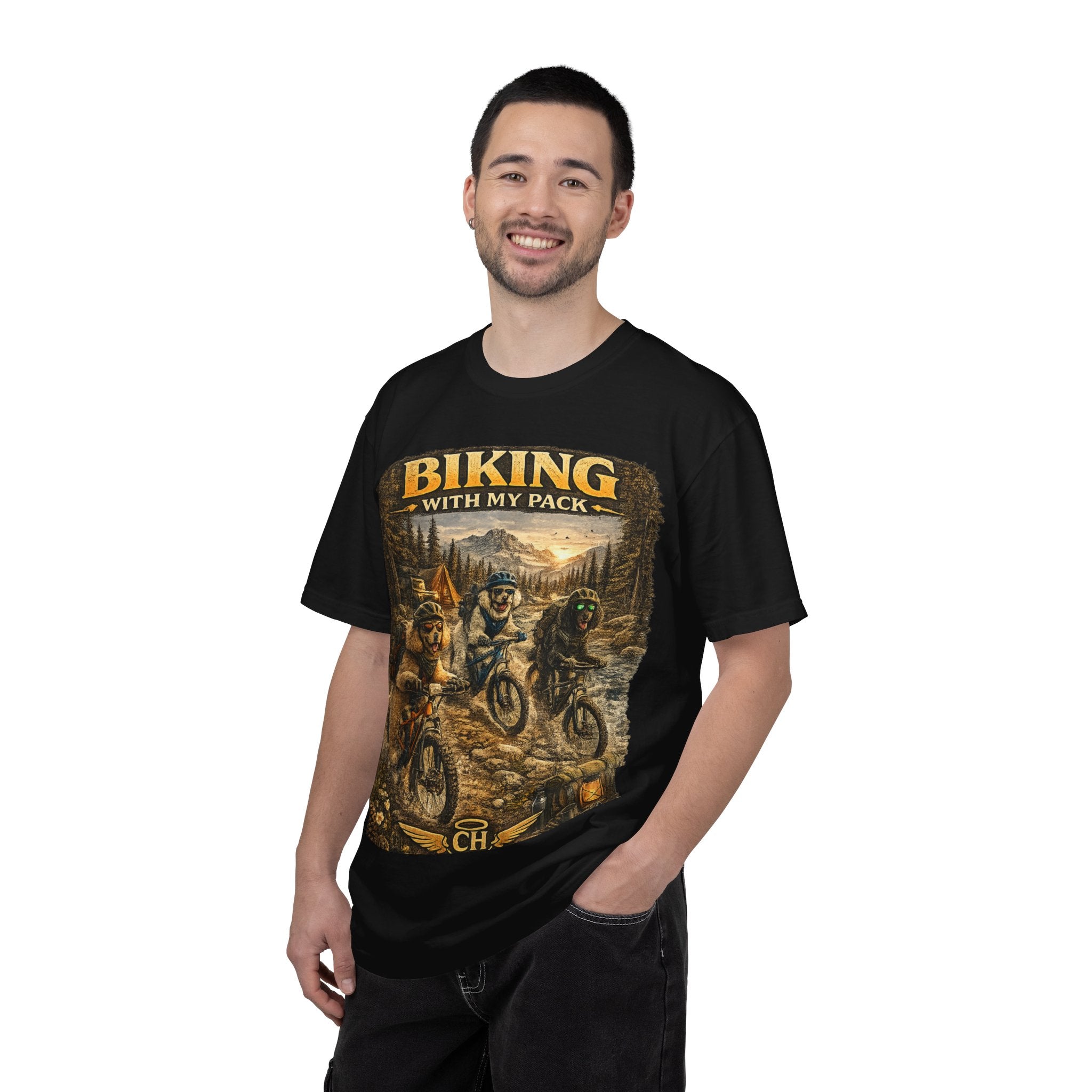 Biking With My Pack T-Shirt | Funny Dog Biking shirt| Adventure Dog Biking shirt| Adventure Dog Lover Tee| Mountain Bike Dog Dad gift