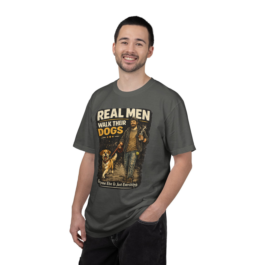 COLD HALO PETS |Real Men Walk Their Dogs Funny Dog Lover Graphic Tee