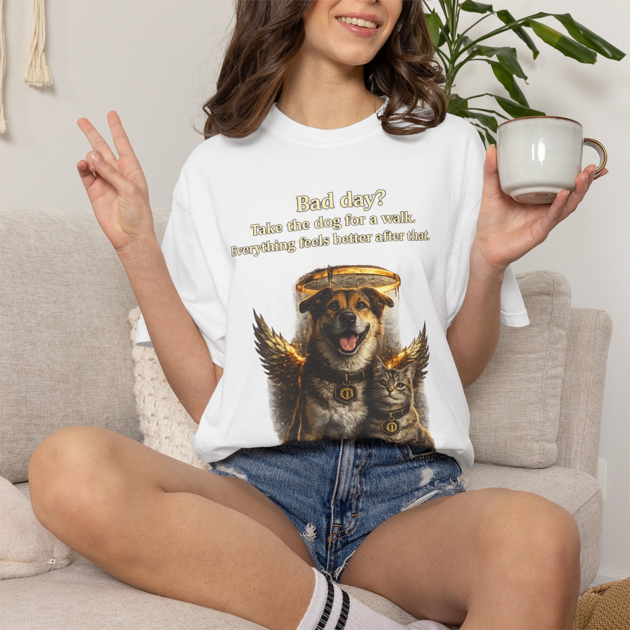 Bad day? Take The dog for a walk Cold Halo T-shirt / Dog lover Graphic -T- shirt