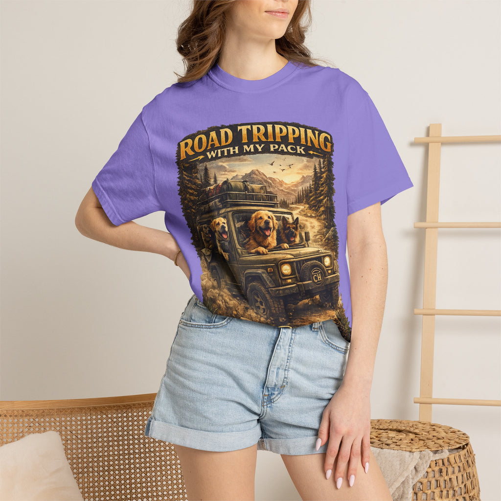 Road Tripping with My Pack T-Shirt| Funny Dog Road Trip -Shirt| Adventure Dog Lover Tee| Camping & Travel Gift Hor Pet Owners