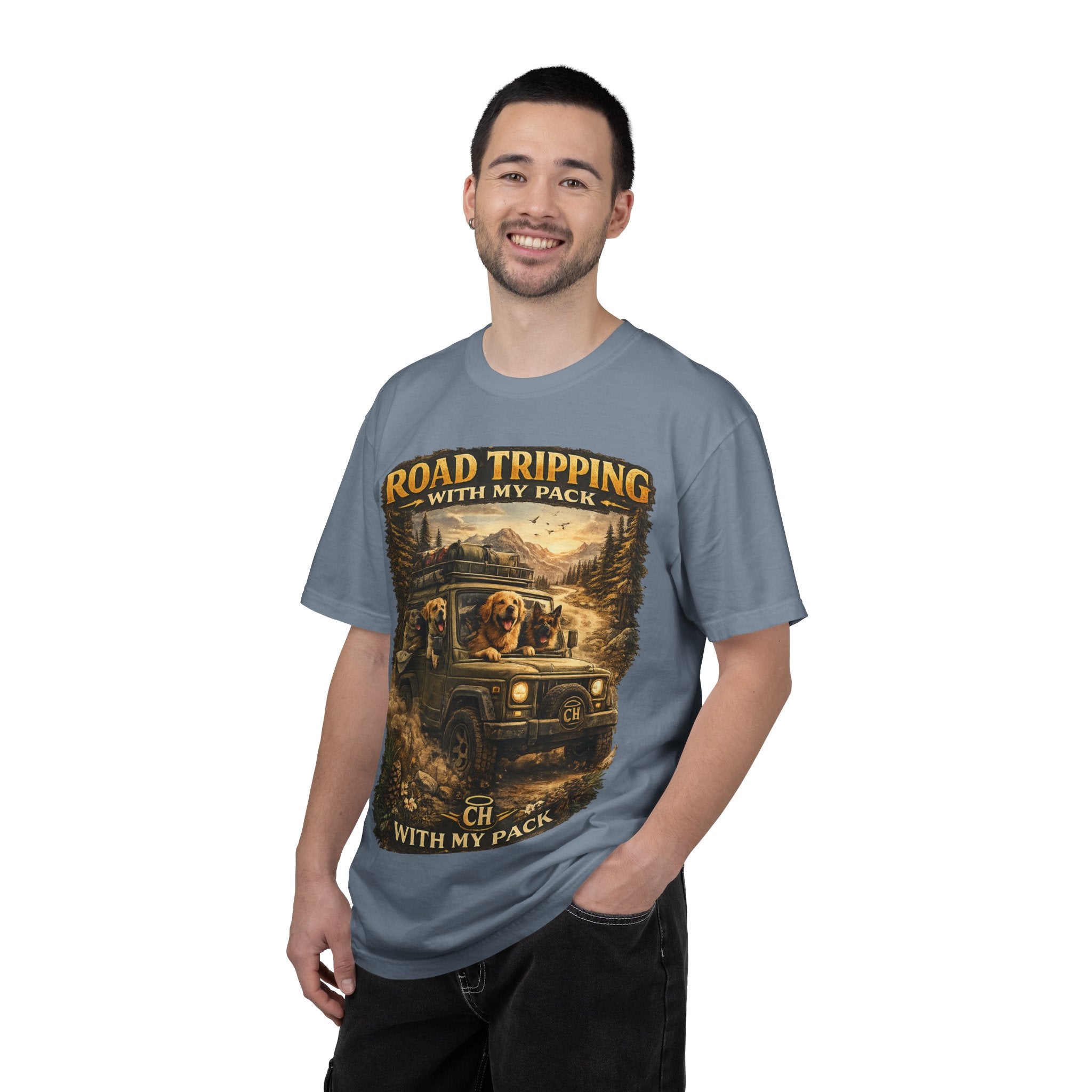Road Tripping with My Pack T-Shirt| Funny Dog Road Trip -Shirt| Adventure Dog Lover Tee| Camping & Travel Gift Hor Pet Owners