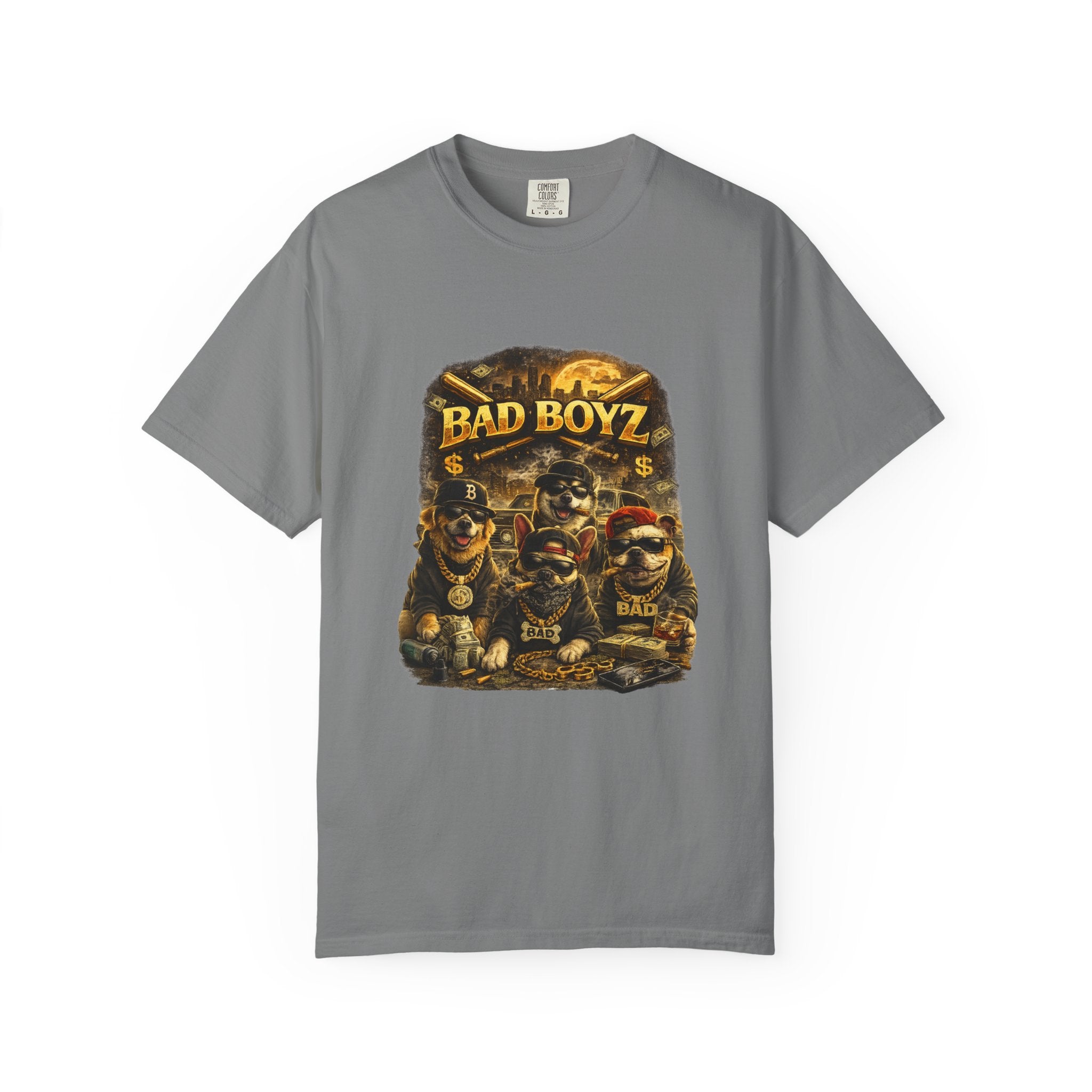 Bad Boyz Funny  Dog  Graphic T-Shirt — Retro Hip-Hop dog design |Hip Hop puppy streetwear| Uban Dog lover gift.