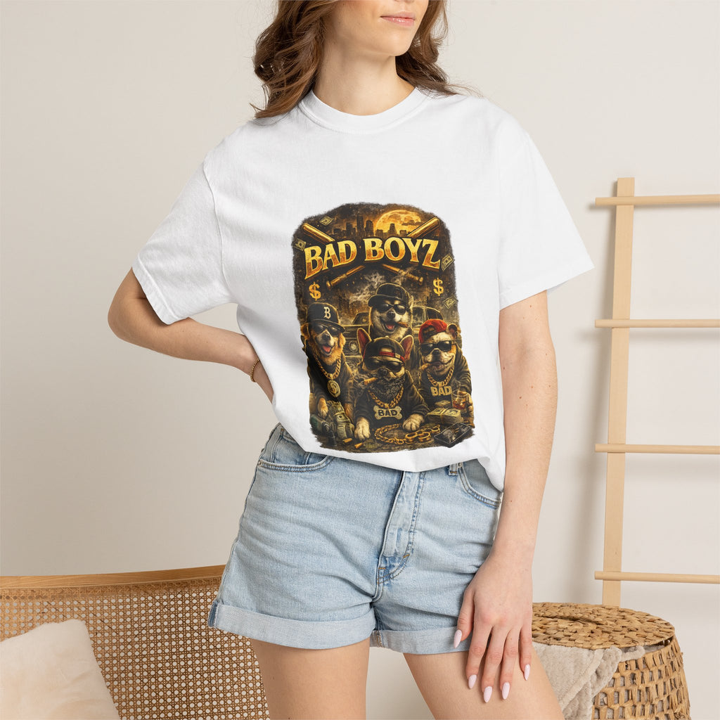 Bad Boyz Funny  Dog  Graphic T-Shirt — Retro Hip-Hop dog design |Hip Hop puppy streetwear| Uban Dog lover gift.