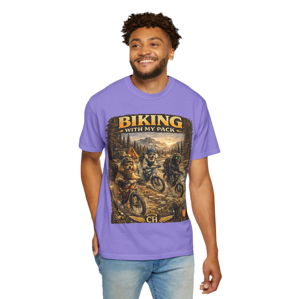 Biking With My Pack T-Shirt | Funny Dog Biking shirt| Adventure Dog Biking shirt| Adventure Dog Lover Tee| Mountain Bike Dog Dad gift