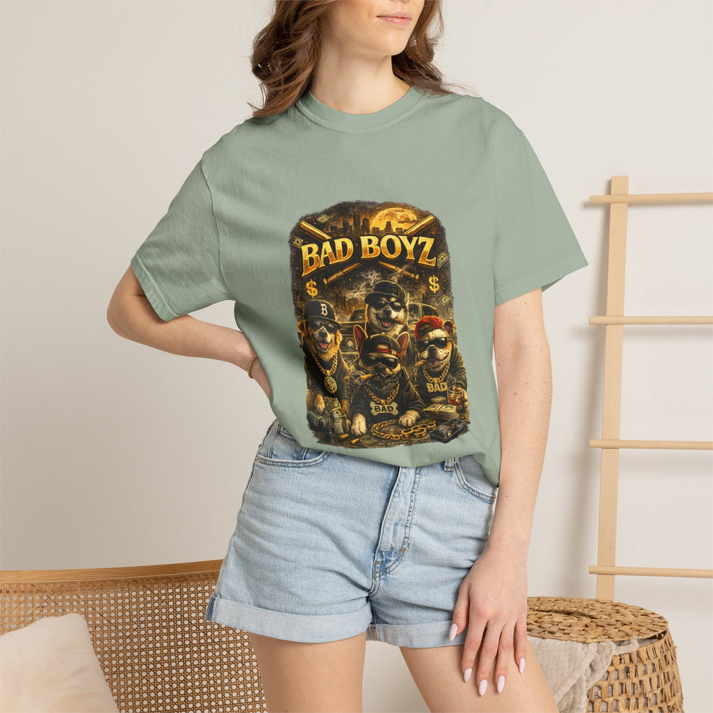 Bad Boyz Funny  Dog  Graphic T-Shirt — Retro Hip-Hop dog design |Hip Hop puppy streetwear| Uban Dog lover gift.