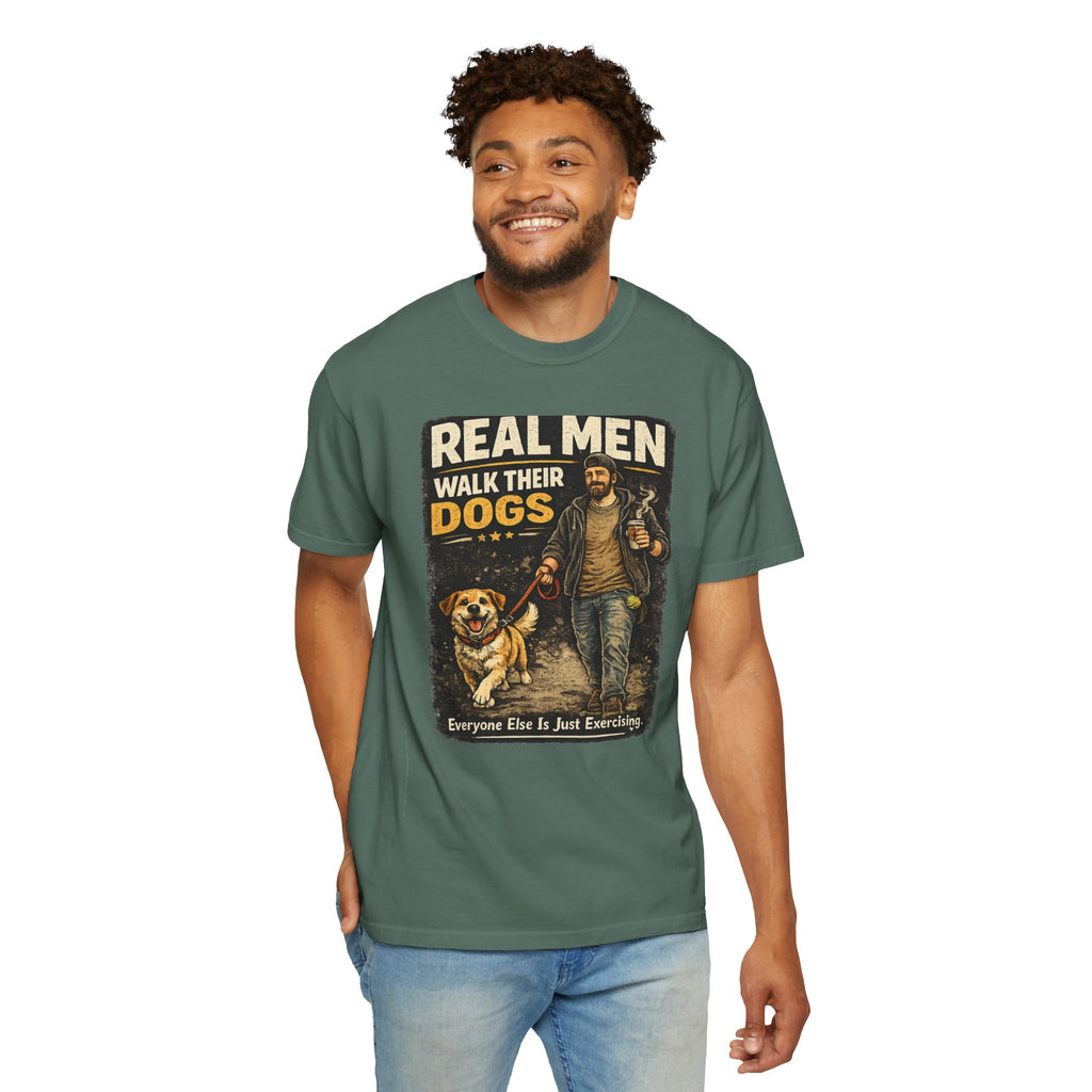 COLD HALO PETS |Real Men Walk Their Dogs Funny Dog Lover Graphic Tee