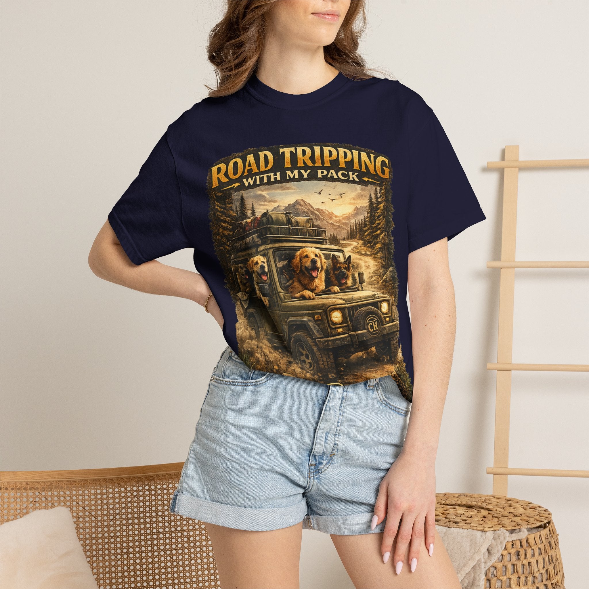 Road Tripping with My Pack T-Shirt| Funny Dog Road Trip -Shirt| Adventure Dog Lover Tee| Camping & Travel Gift Hor Pet Owners