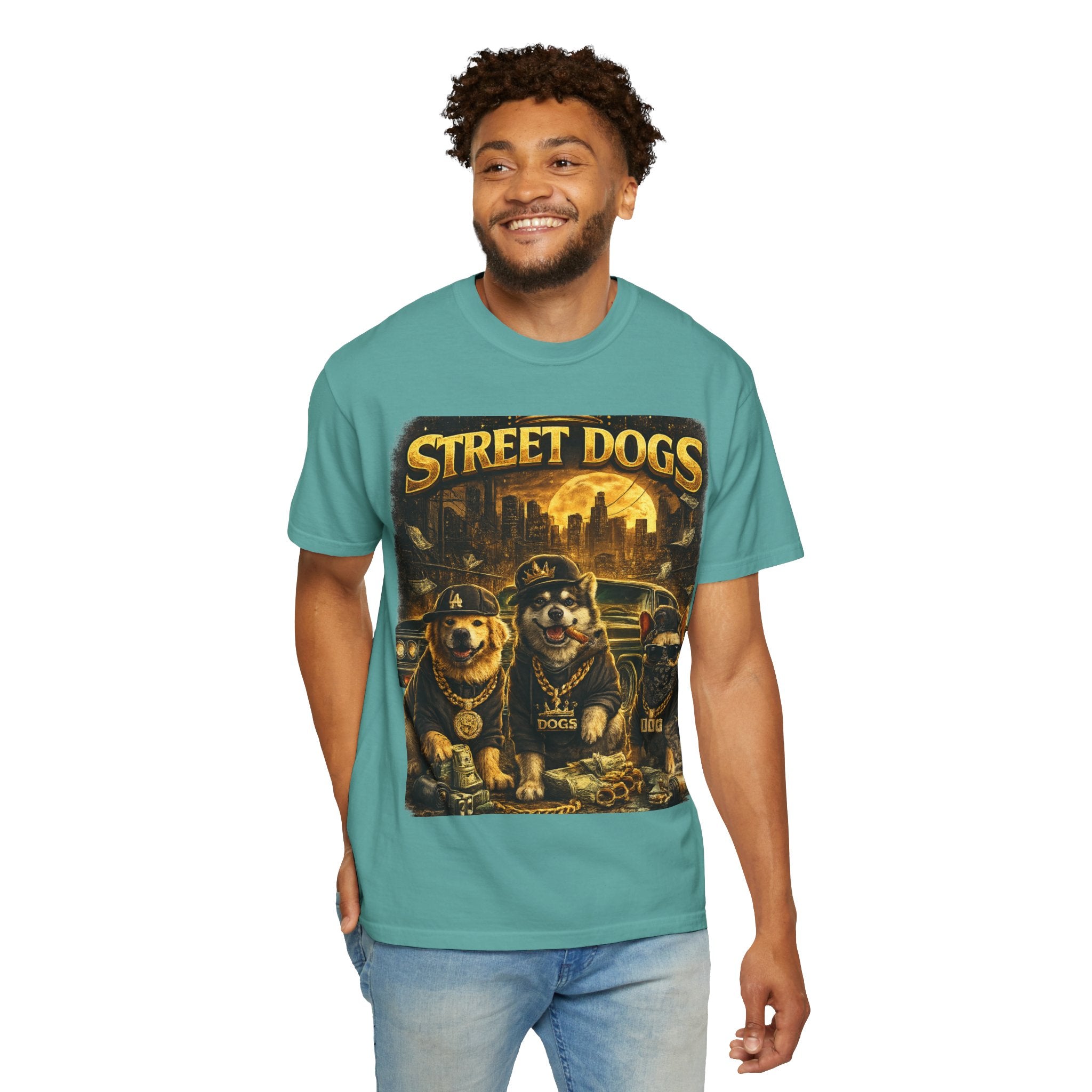 COLD HALO | Street Dogs funny Dog Graphic T-Shirt — Urban Dog  Hip Hop dog Graphic Tee| puppy streetwear shirt| Dog Lover gift.