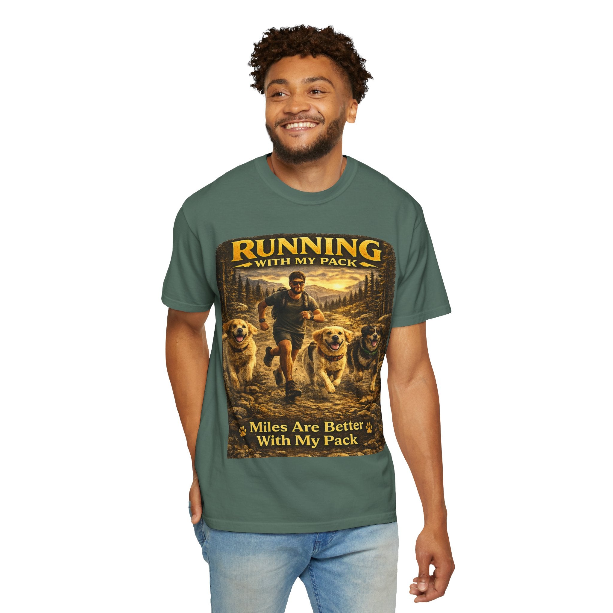 COLD HALO | Running with My Pack Dog Lover T-Shirt| Golden Retriever Trail running Tee| outdoor adventure | funny pet gift