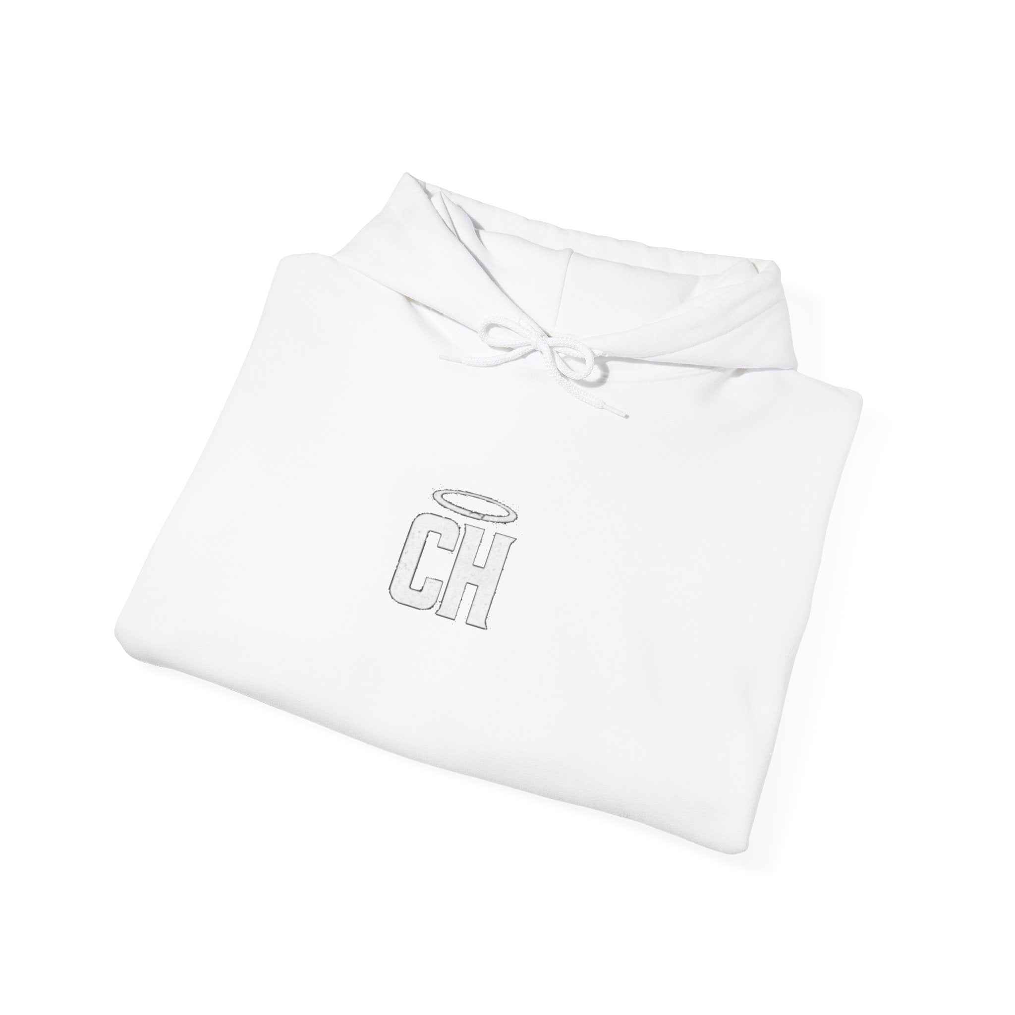 Minimalist 'CH' Halo Logo Hoodie – White Casual Pullover