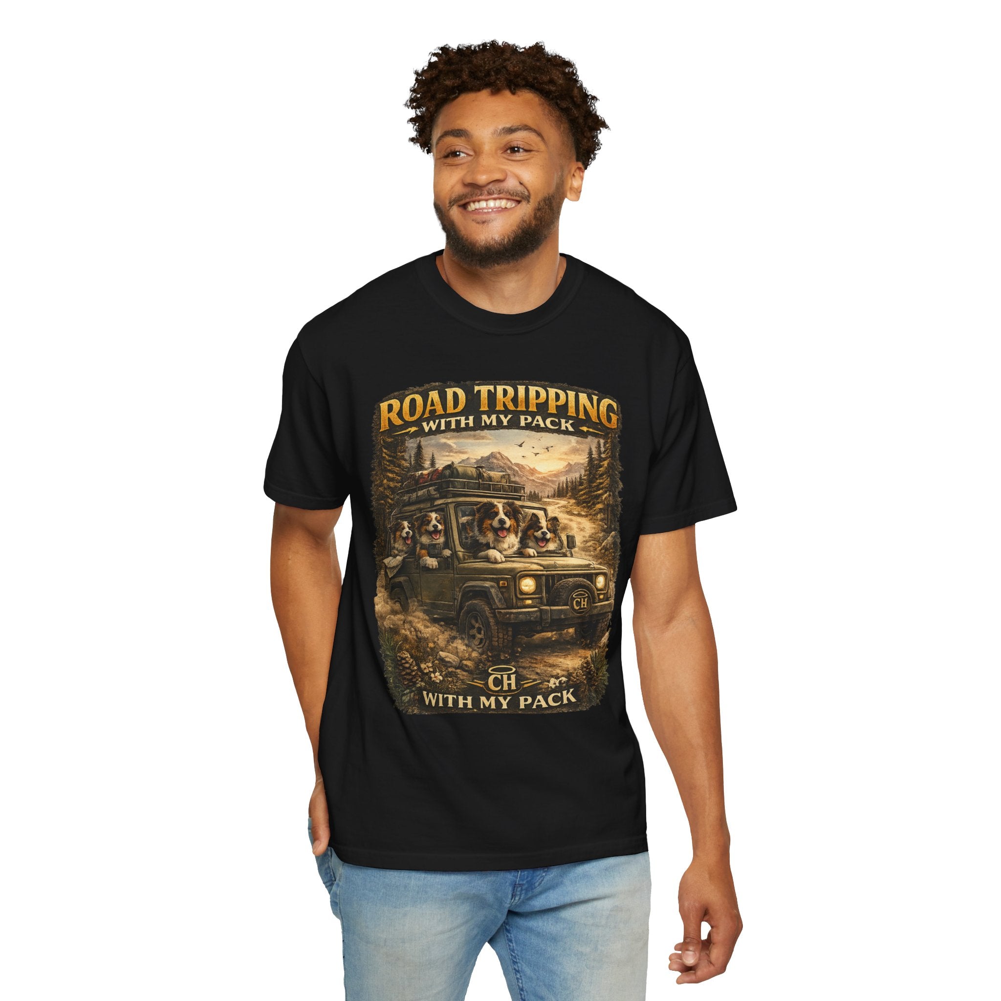 Road Tripping with My Pack T-Shirt| Funny Dog Road Trip -Shirt| Adventure Dog Lover Tee| Camping & Travel Gift Hor Pet Owners