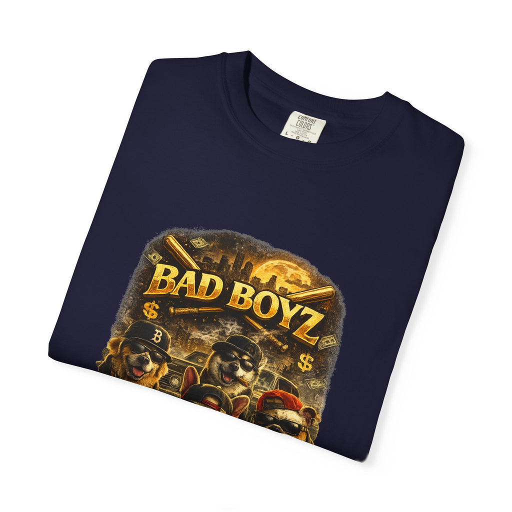 Bad Boyz Funny  Dog  Graphic T-Shirt — Retro Hip-Hop dog design |Hip Hop puppy streetwear| Uban Dog lover gift.