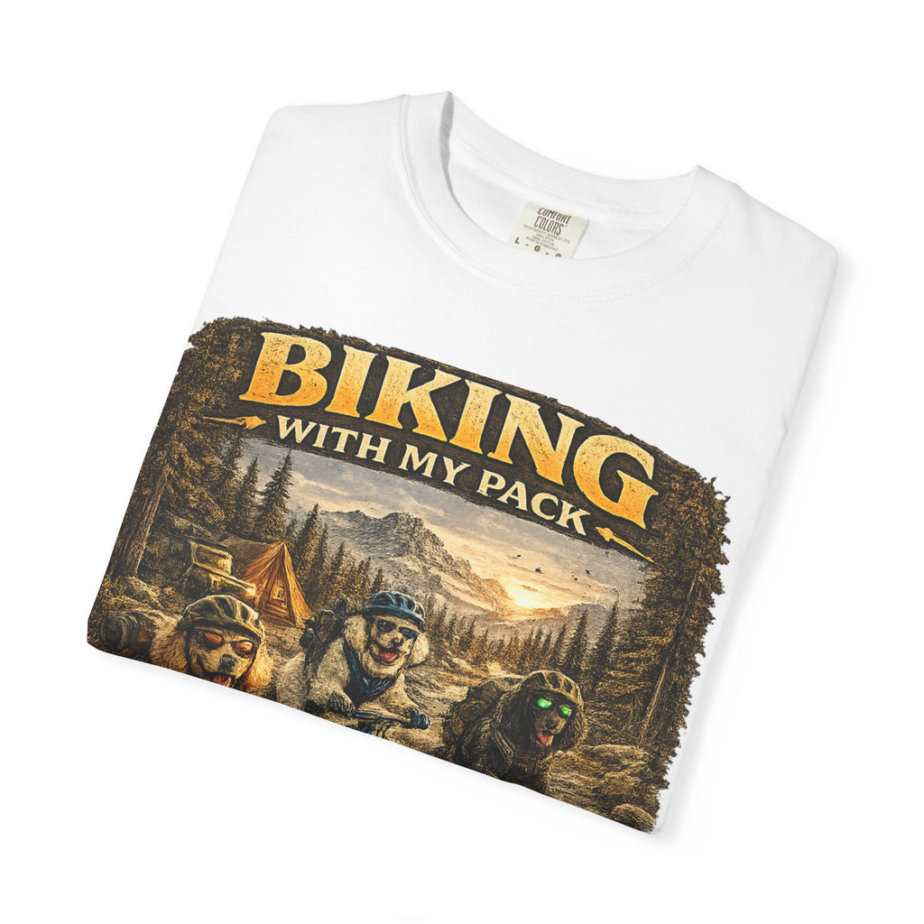 Biking With My Pack T-Shirt | Funny Dog Biking shirt| Adventure Dog Biking shirt| Adventure Dog Lover Tee| Mountain Bike Dog Dad gift