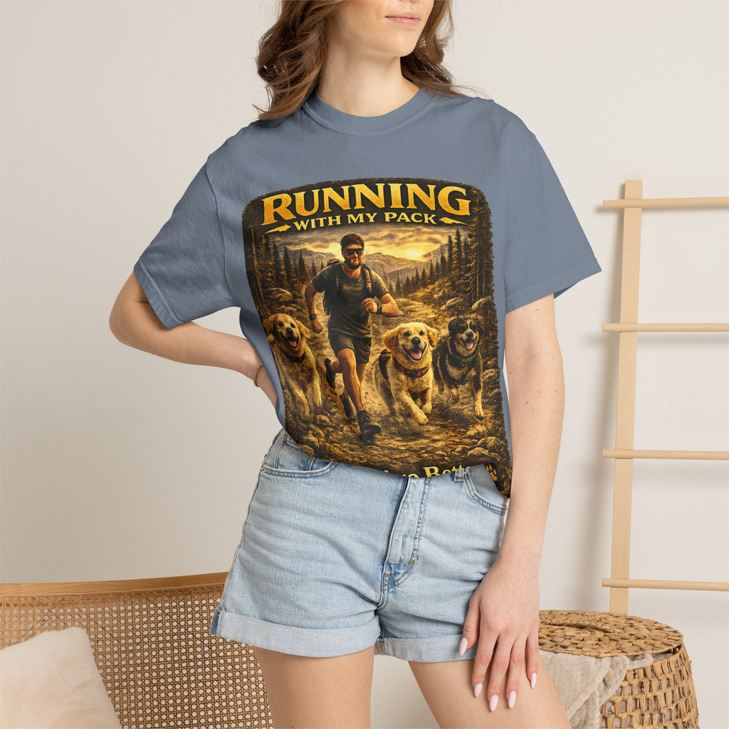 COLD HALO | Running with My Pack Dog Lover T-Shirt| Golden Retriever Trail running Tee| outdoor adventure | funny pet gift