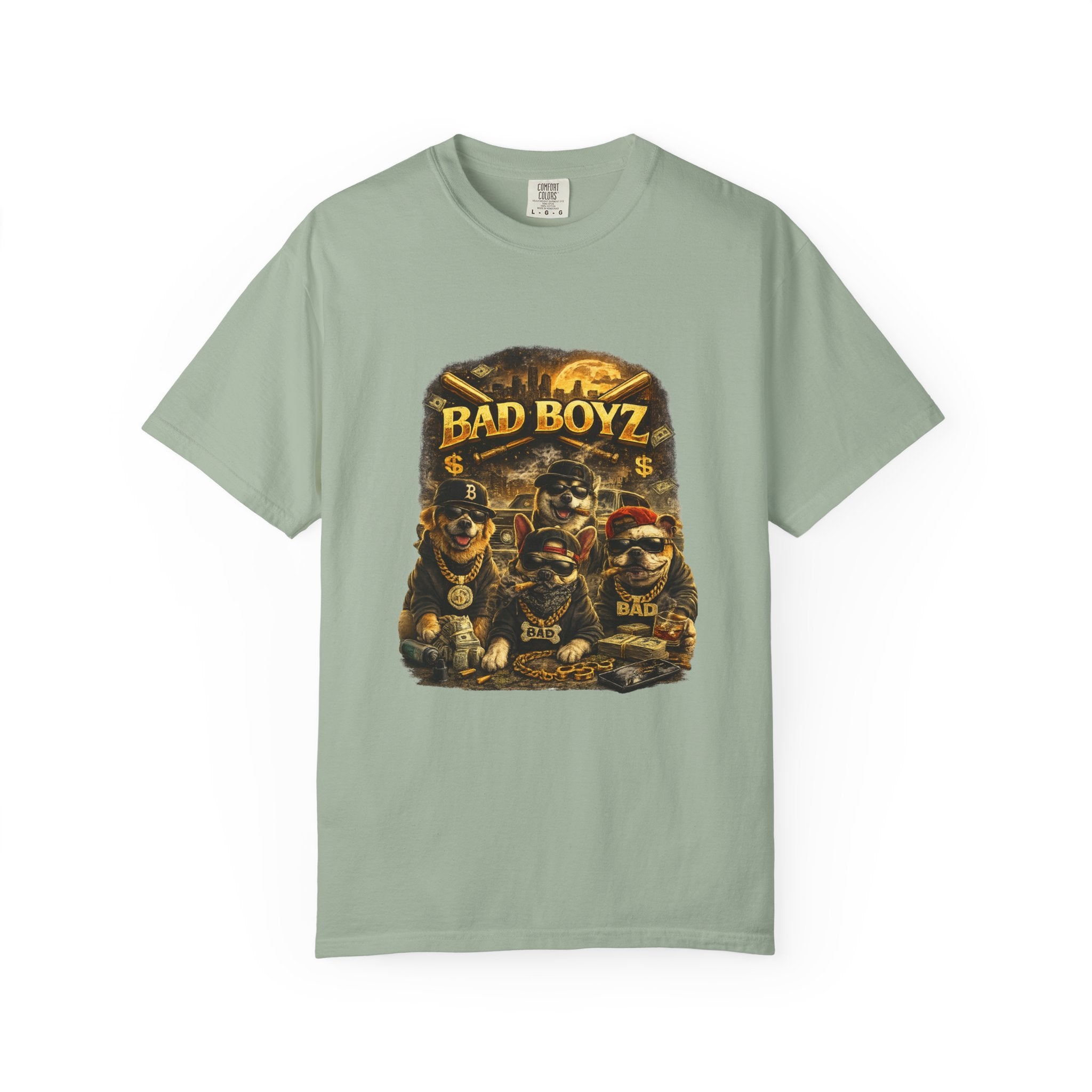 Bad Boyz Funny  Dog  Graphic T-Shirt — Retro Hip-Hop dog design |Hip Hop puppy streetwear| Uban Dog lover gift.