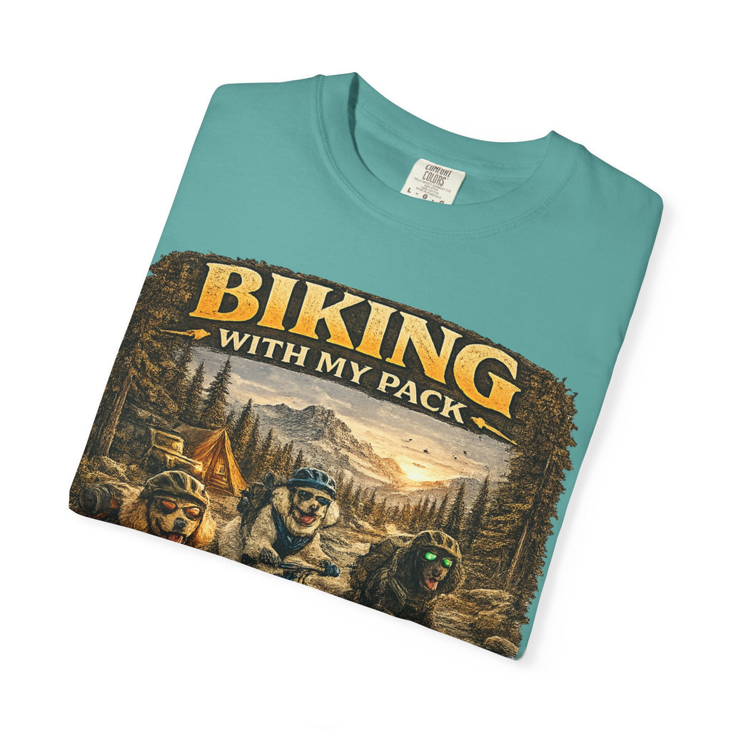 Biking With My Pack T-Shirt | Funny Dog Biking shirt| Adventure Dog Biking shirt| Adventure Dog Lover Tee| Mountain Bike Dog Dad gift