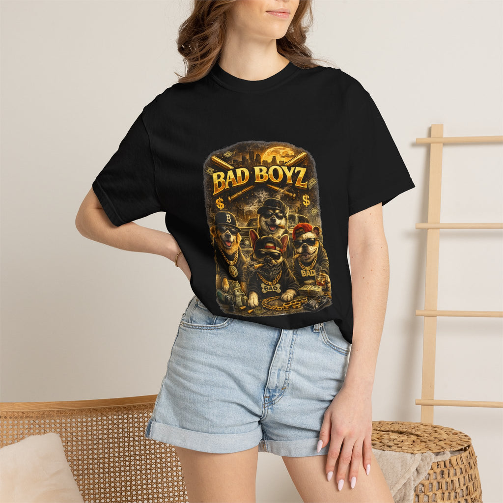 Bad Boyz Funny  Dog  Graphic T-Shirt — Retro Hip-Hop dog design |Hip Hop puppy streetwear| Uban Dog lover gift.