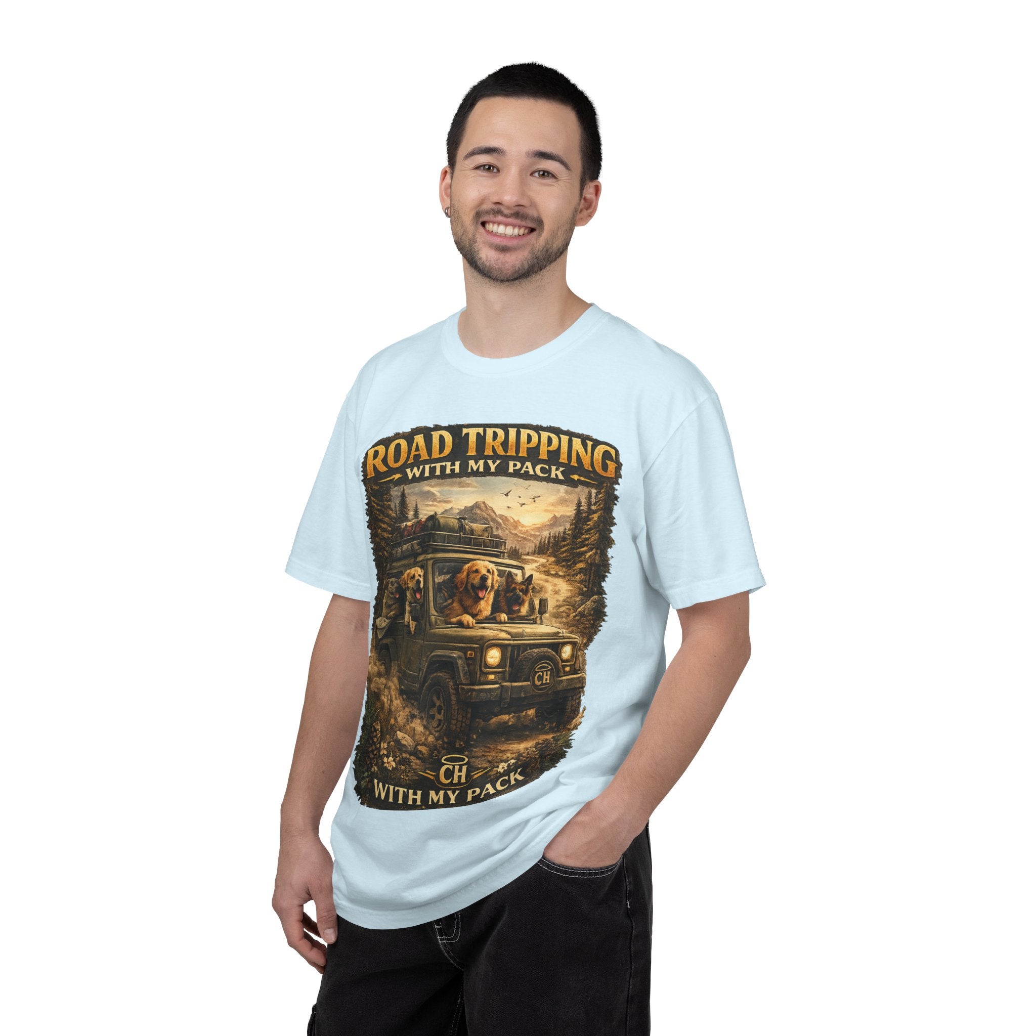 Road Tripping with My Pack T-Shirt| Funny Dog Road Trip -Shirt| Adventure Dog Lover Tee| Camping & Travel Gift Hor Pet Owners