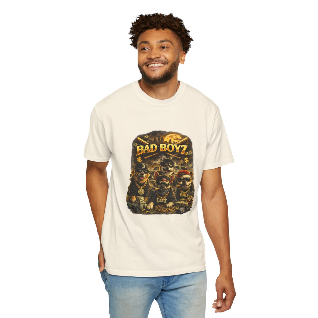 Bad Boyz Funny  Dog  Graphic T-Shirt — Retro Hip-Hop dog design |Hip Hop puppy streetwear| Uban Dog lover gift.