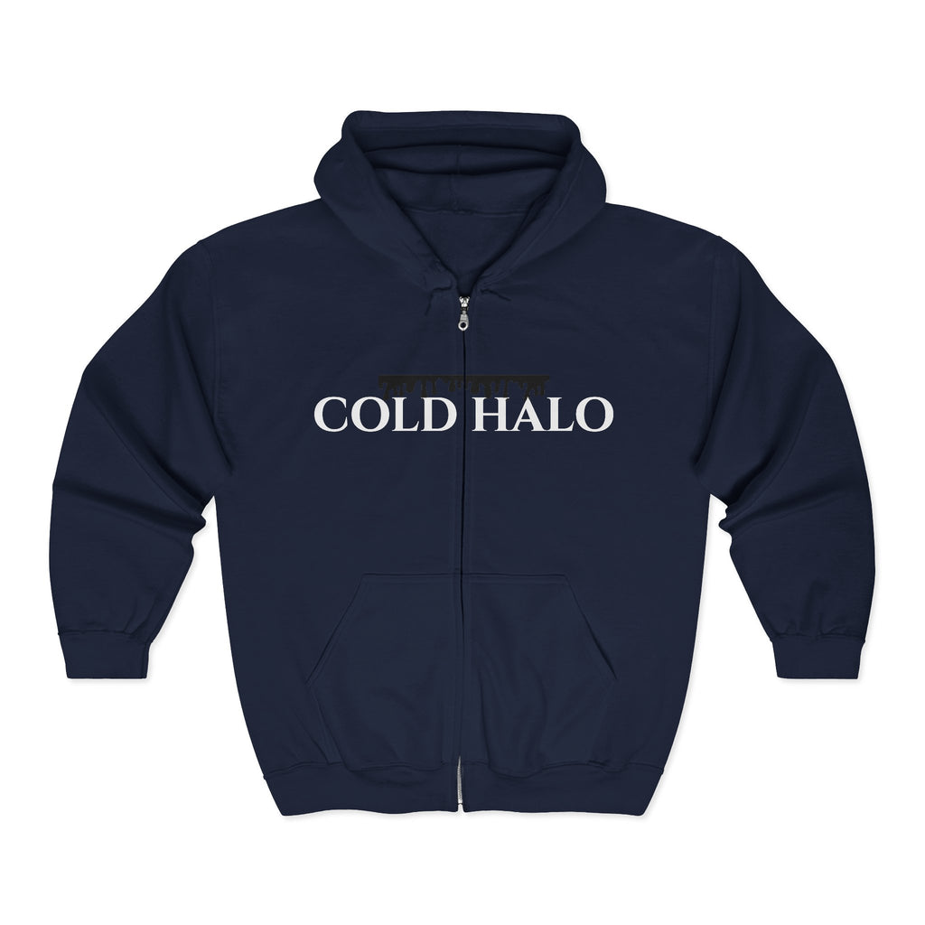 Cold Halo Zip Hoodie — Minimal Band Logo Full-Zip Hooded Sweatshirt
