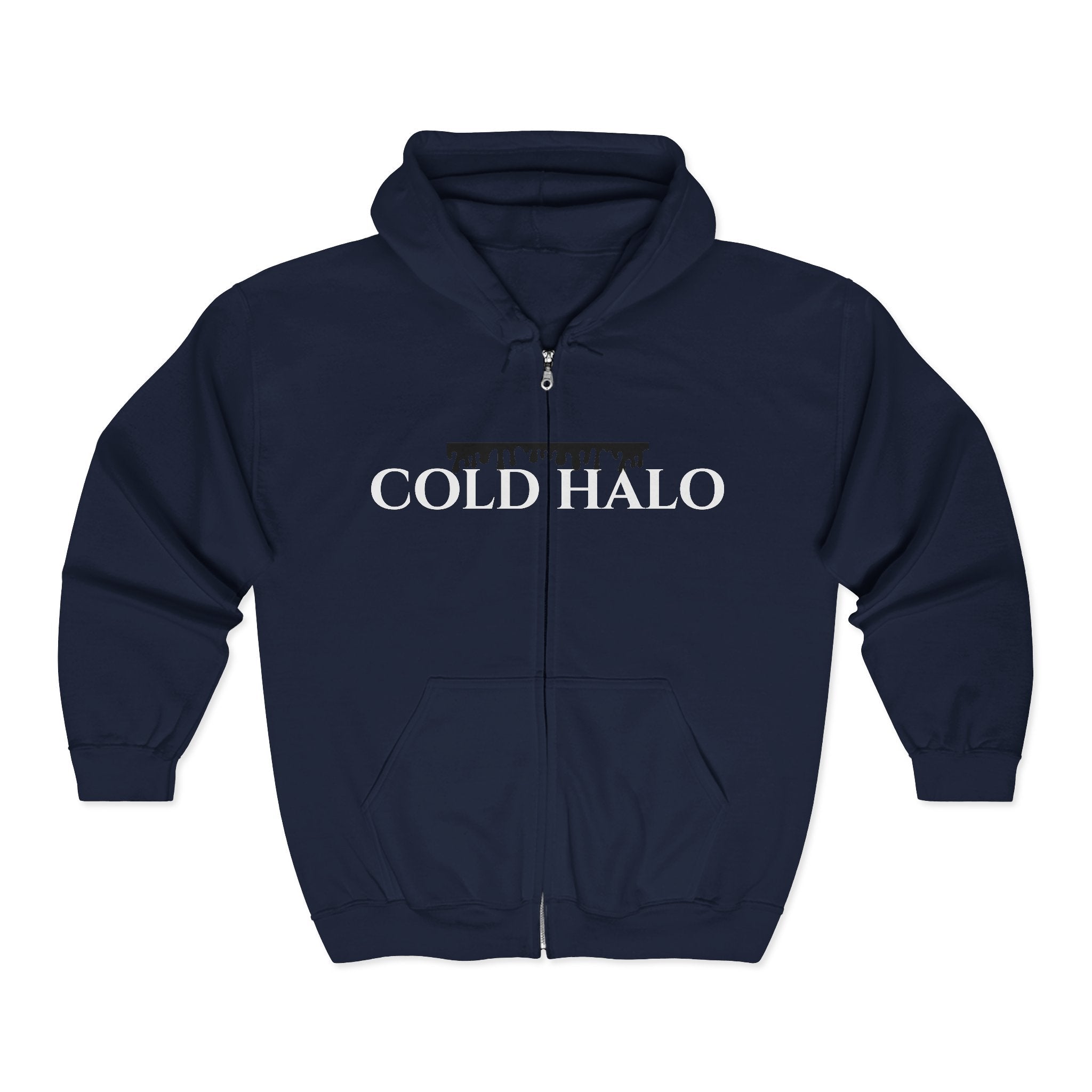 Cold Halo Zip Hoodie — Minimal Band Logo Full-Zip Hooded Sweatshirt