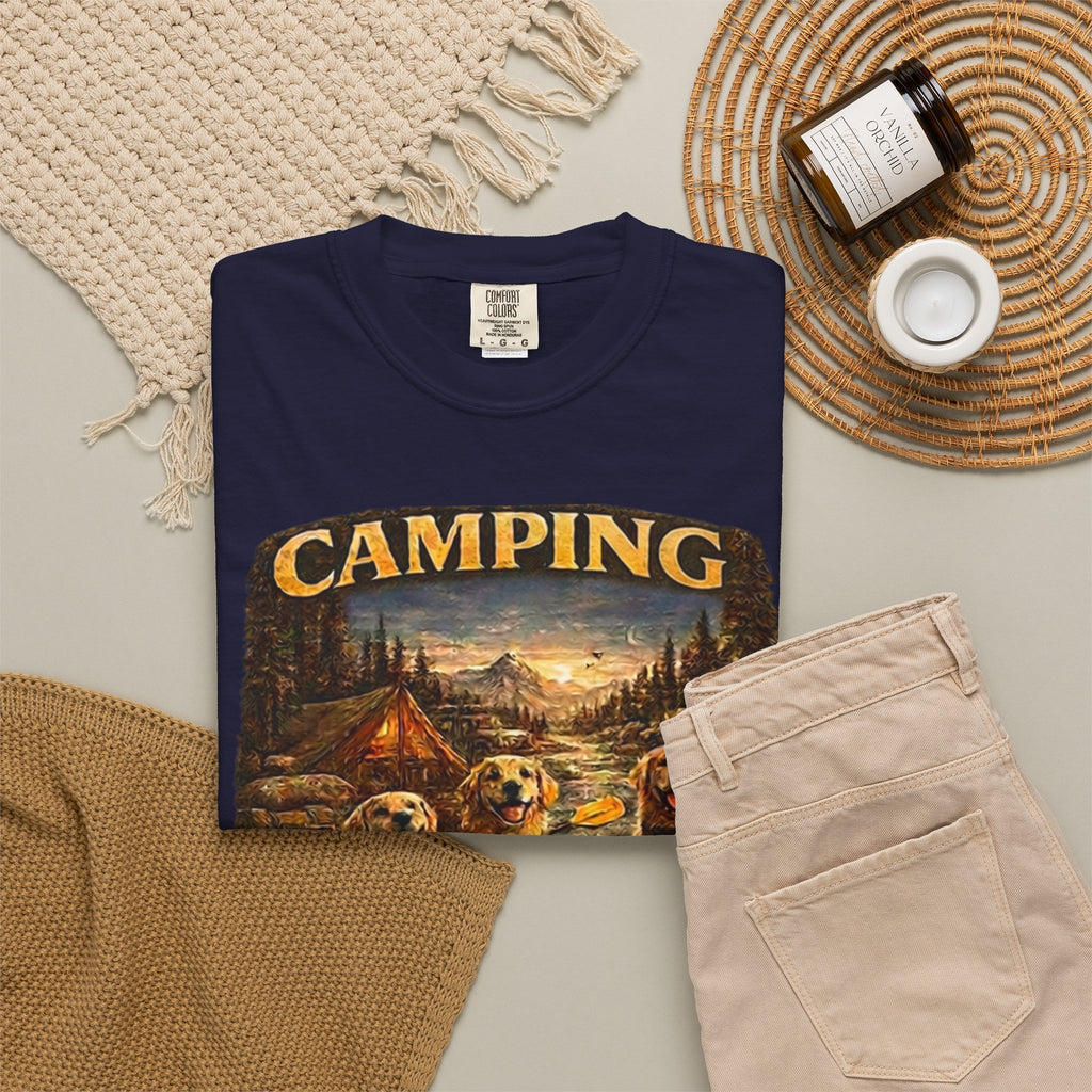 Camping With My Pack T-Shirt| Golden Retriever Camping Dog shirt | Campfires paw prints & Good memories Tee| Dog Lover outdoor