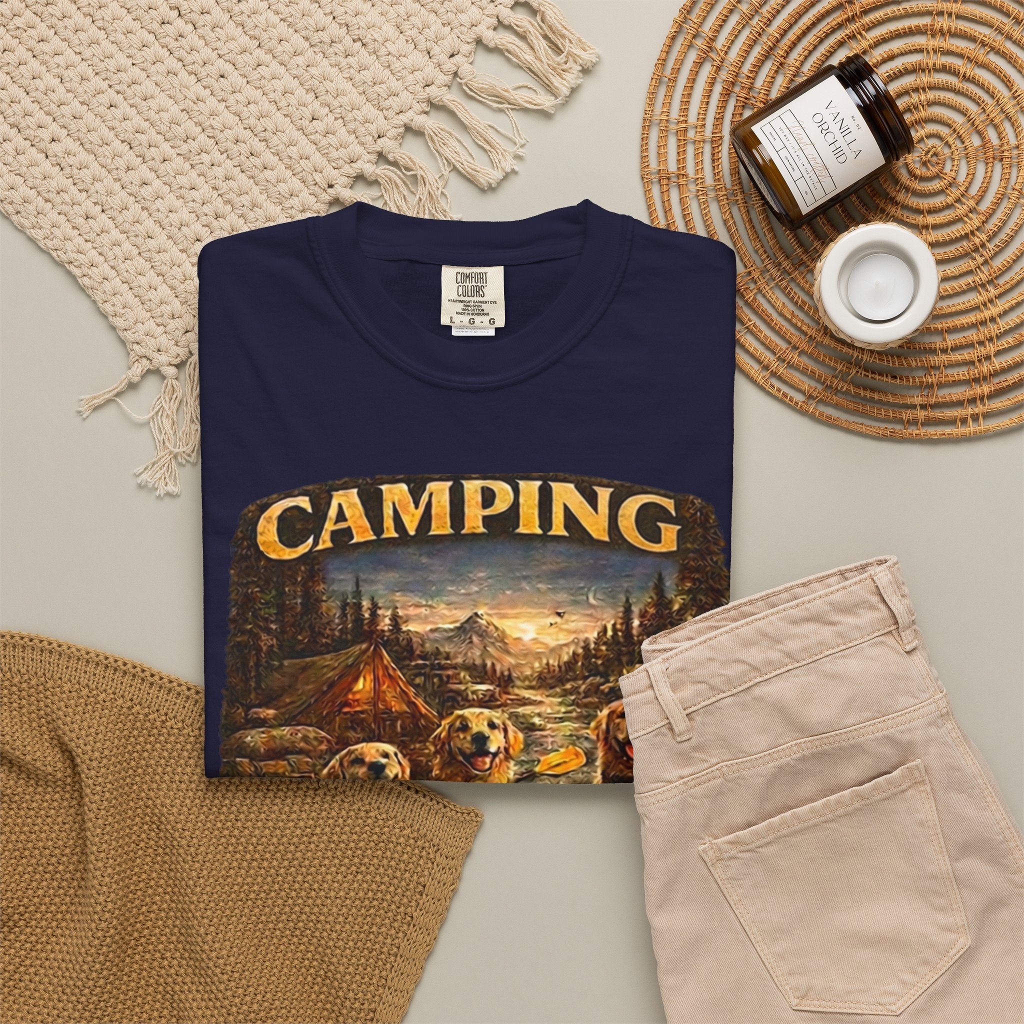 Camping With My Pack T-Shirt| Golden Retriever Camping Dog shirt | Campfires paw prints & Good memories Tee| Dog Lover outdoor