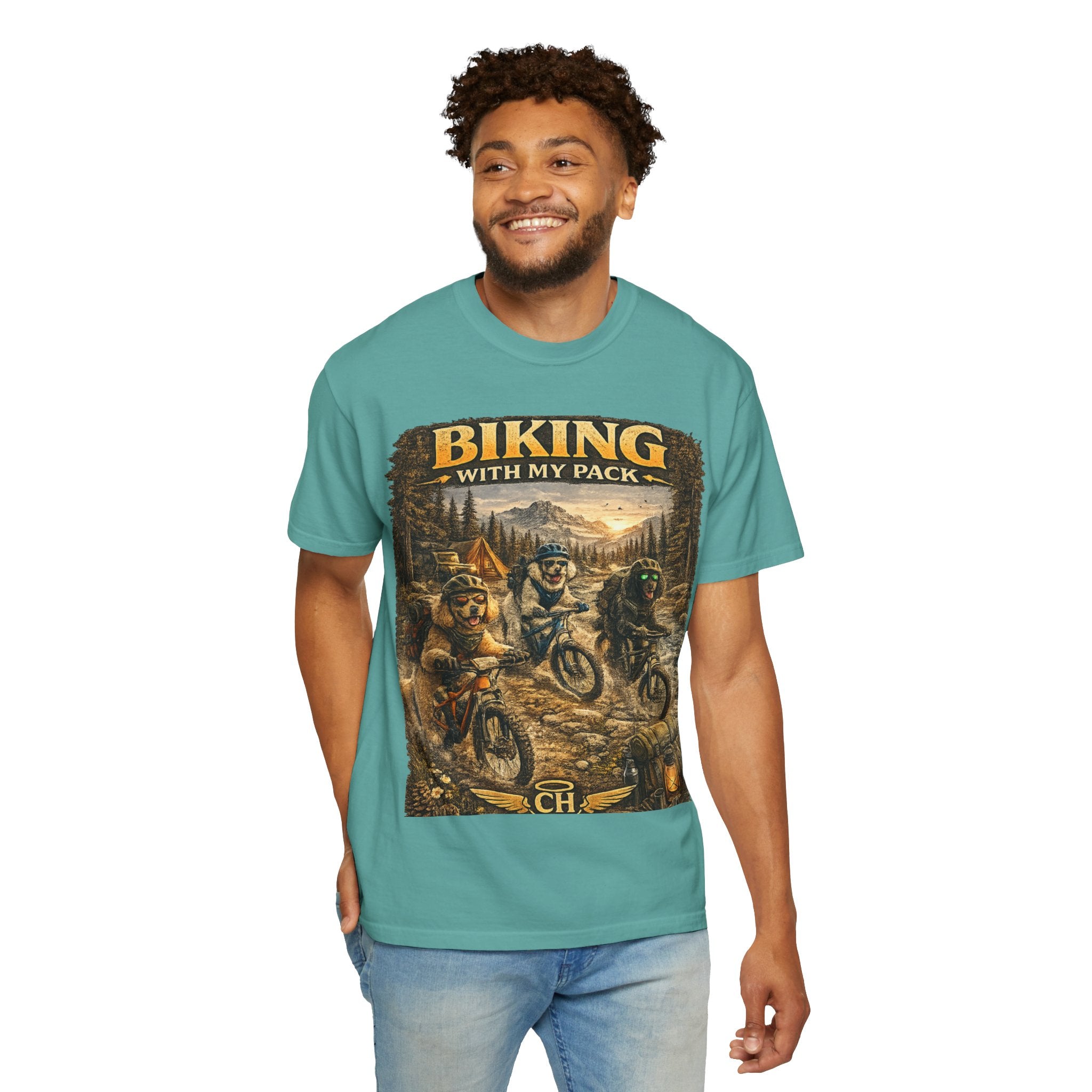Biking With My Pack T-Shirt | Funny Dog Biking shirt| Adventure Dog Biking shirt| Adventure Dog Lover Tee| Mountain Bike Dog Dad gift