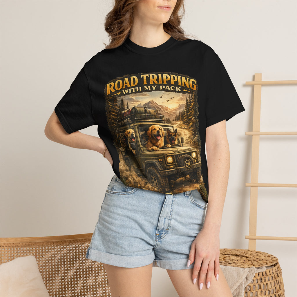 Road Tripping with My Pack T-Shirt| Funny Dog Road Trip -Shirt| Adventure Dog Lover Tee| Camping & Travel Gift Hor Pet Owners