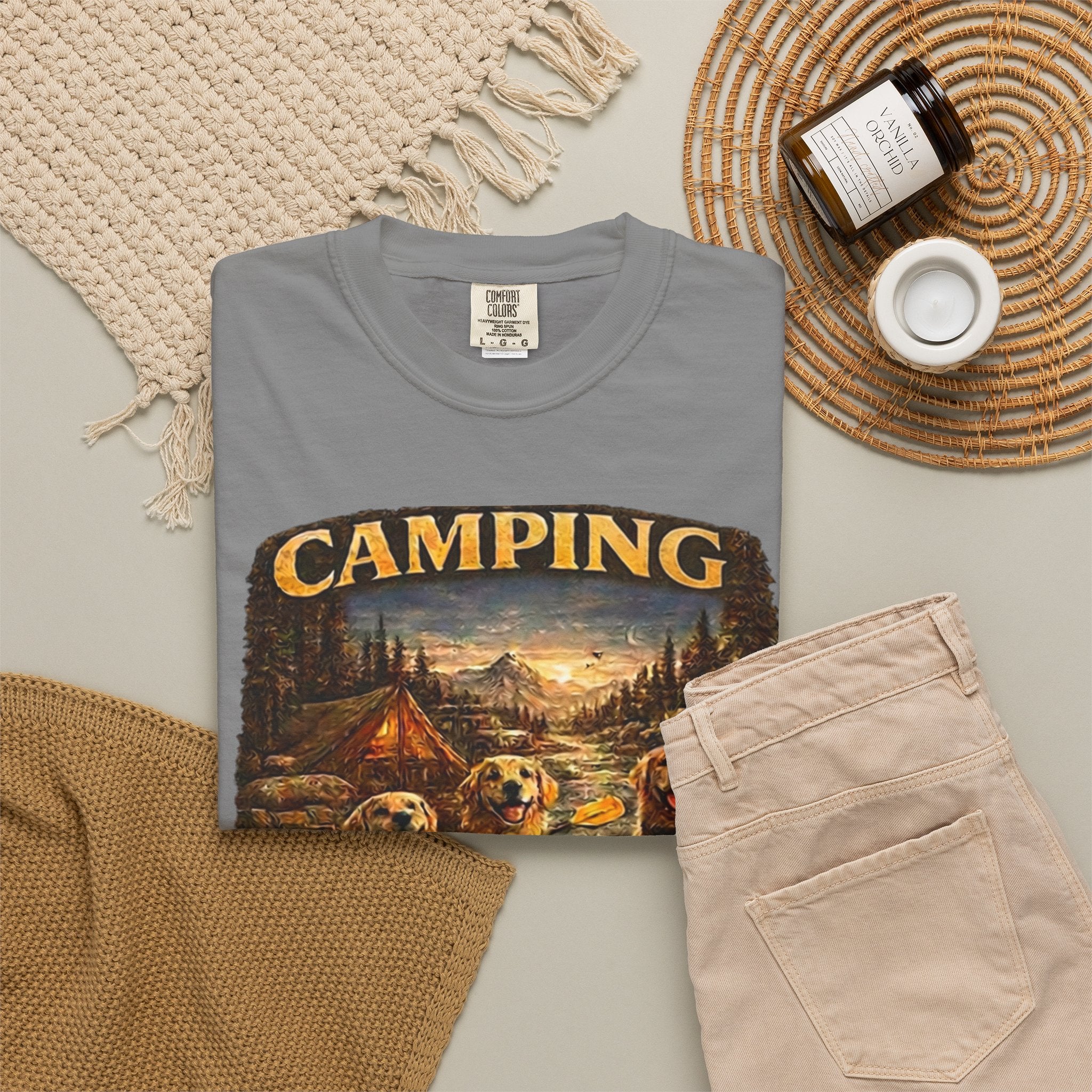 Camping With My Pack T-Shirt| Golden Retriever Camping Dog shirt | Campfires paw prints & Good memories Tee| Dog Lover outdoor