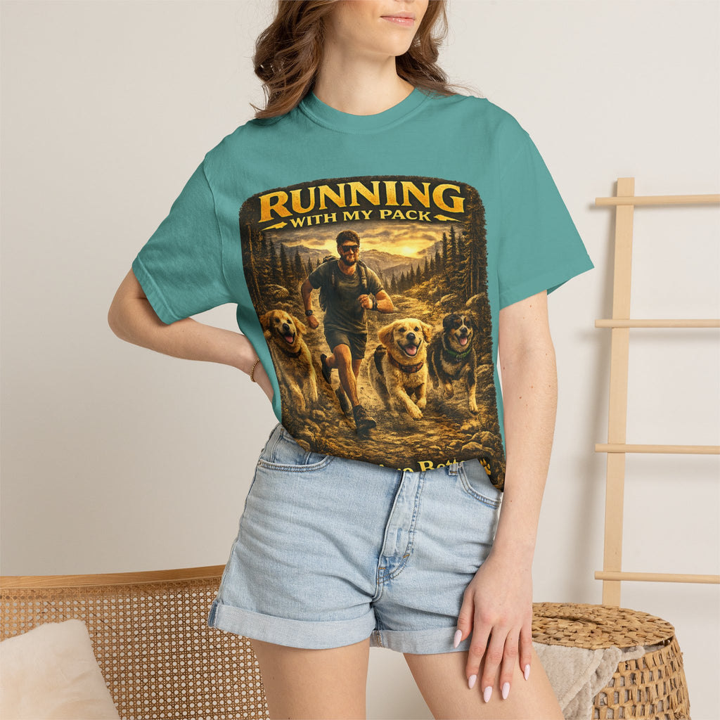 COLD HALO | Running with My Pack Dog Lover T-Shirt| Golden Retriever Trail running Tee| outdoor adventure | funny pet gift