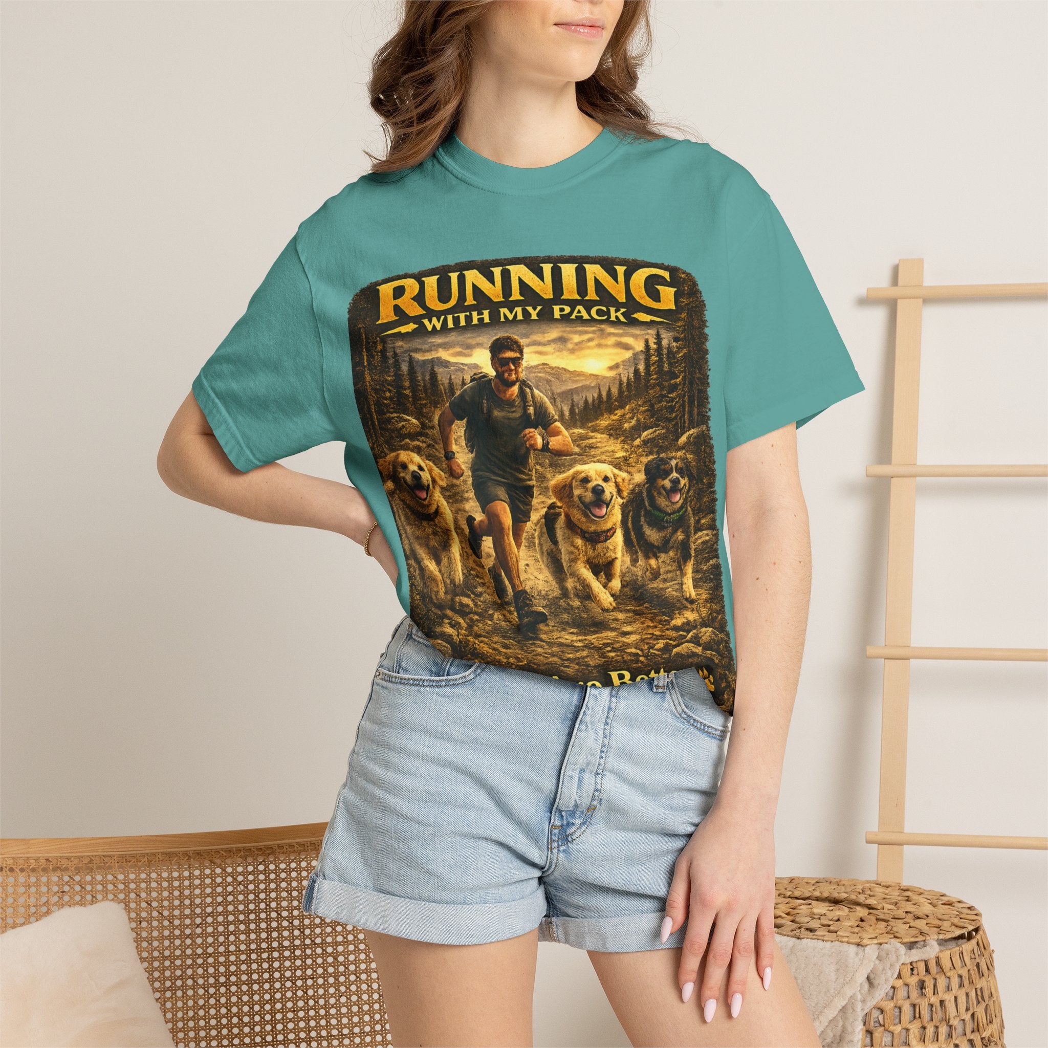 COLD HALO | Running with My Pack Dog Lover T-Shirt| Golden Retriever Trail running Tee| outdoor adventure | funny pet gift