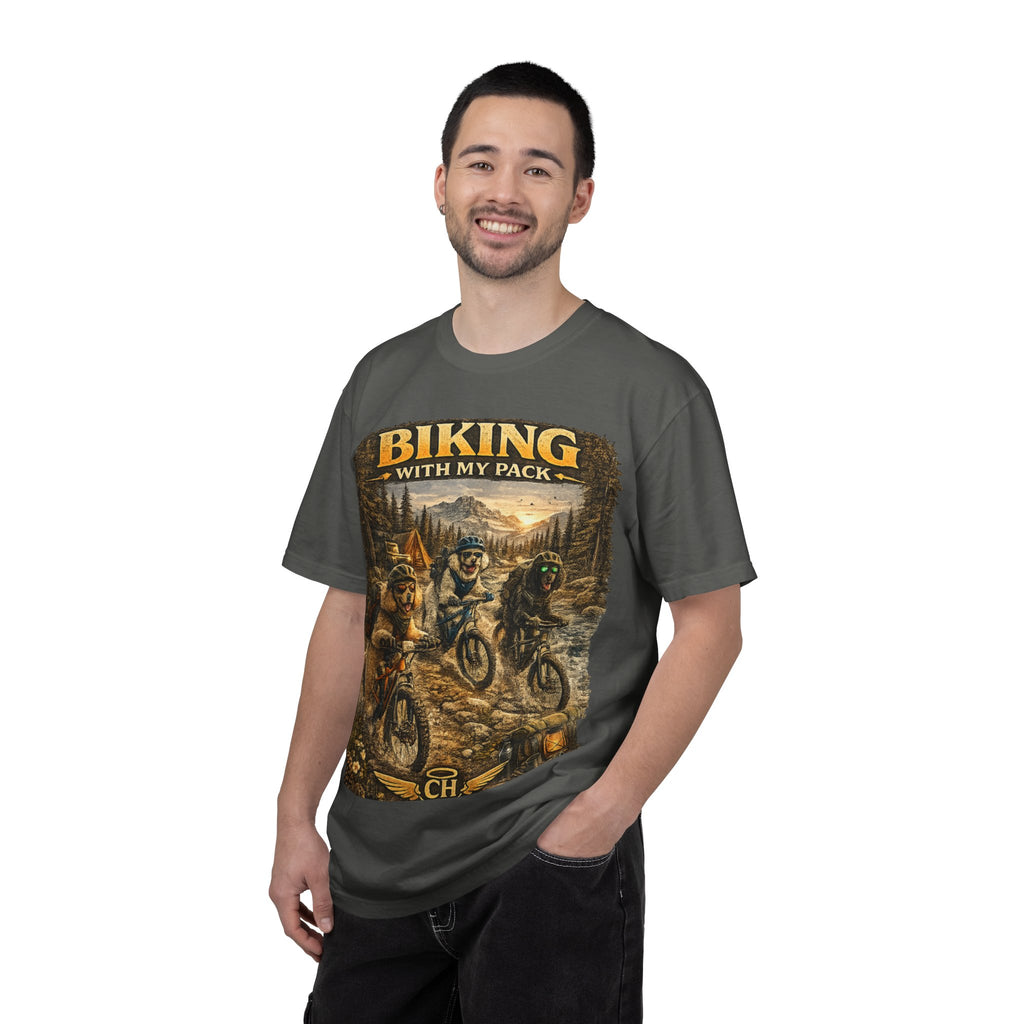 Biking With My Pack T-Shirt | Funny Dog Biking shirt| Adventure Dog Biking shirt| Adventure Dog Lover Tee| Mountain Bike Dog Dad gift