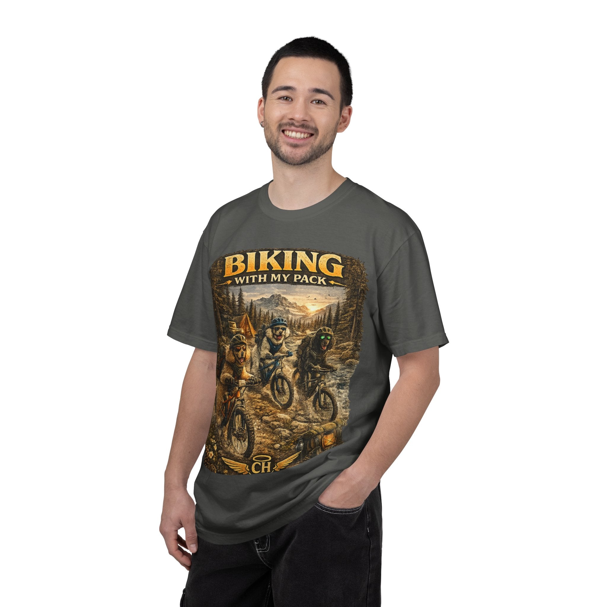 Biking With My Pack T-Shirt | Funny Dog Biking shirt| Adventure Dog Biking shirt| Adventure Dog Lover Tee| Mountain Bike Dog Dad gift