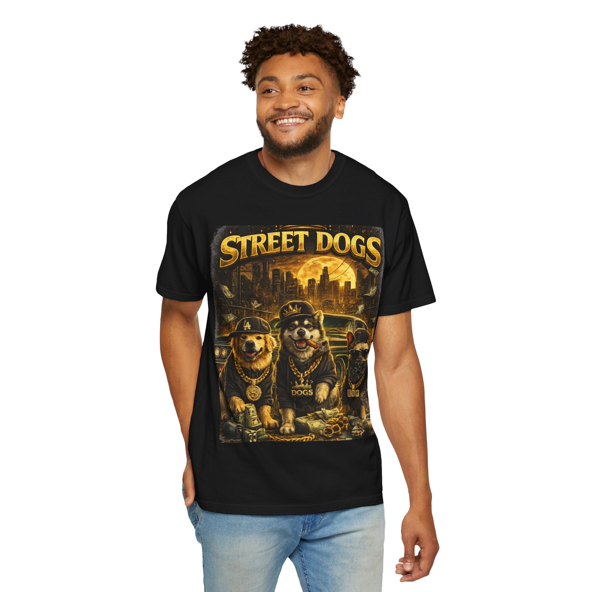 COLD HALO | Street Dogs funny Dog Graphic T-Shirt — Urban Dog  Hip Hop dog Graphic Tee| puppy streetwear shirt| Dog Lover gift.