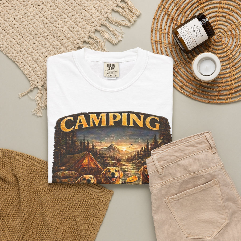 Camping With My Pack T-Shirt| Golden Retriever Camping Dog shirt | Campfires paw prints & Good memories Tee| Dog Lover outdoor