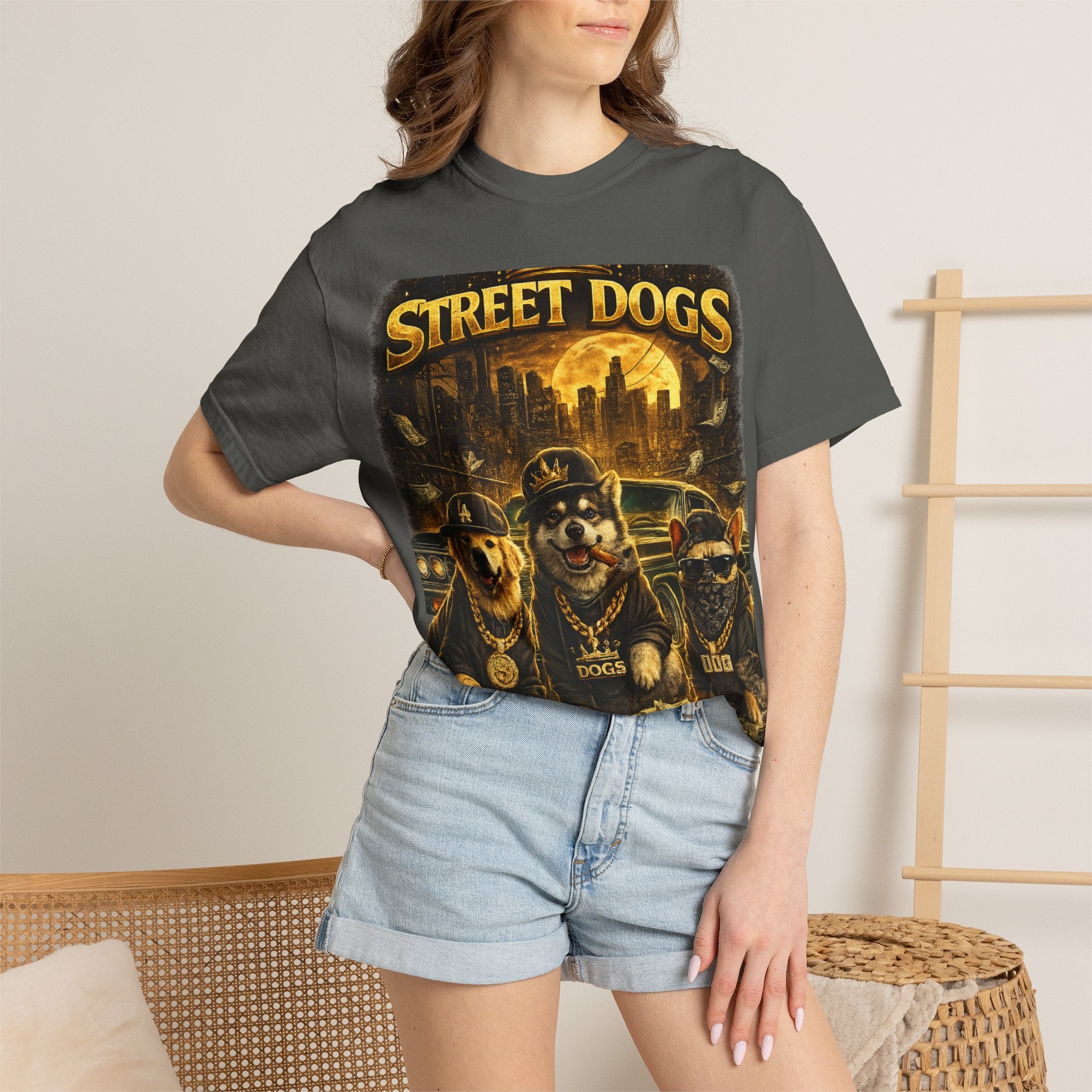 COLD HALO | Street Dogs funny Dog Graphic T-Shirt — Urban Dog  Hip Hop dog Graphic Tee| puppy streetwear shirt| Dog Lover gift.