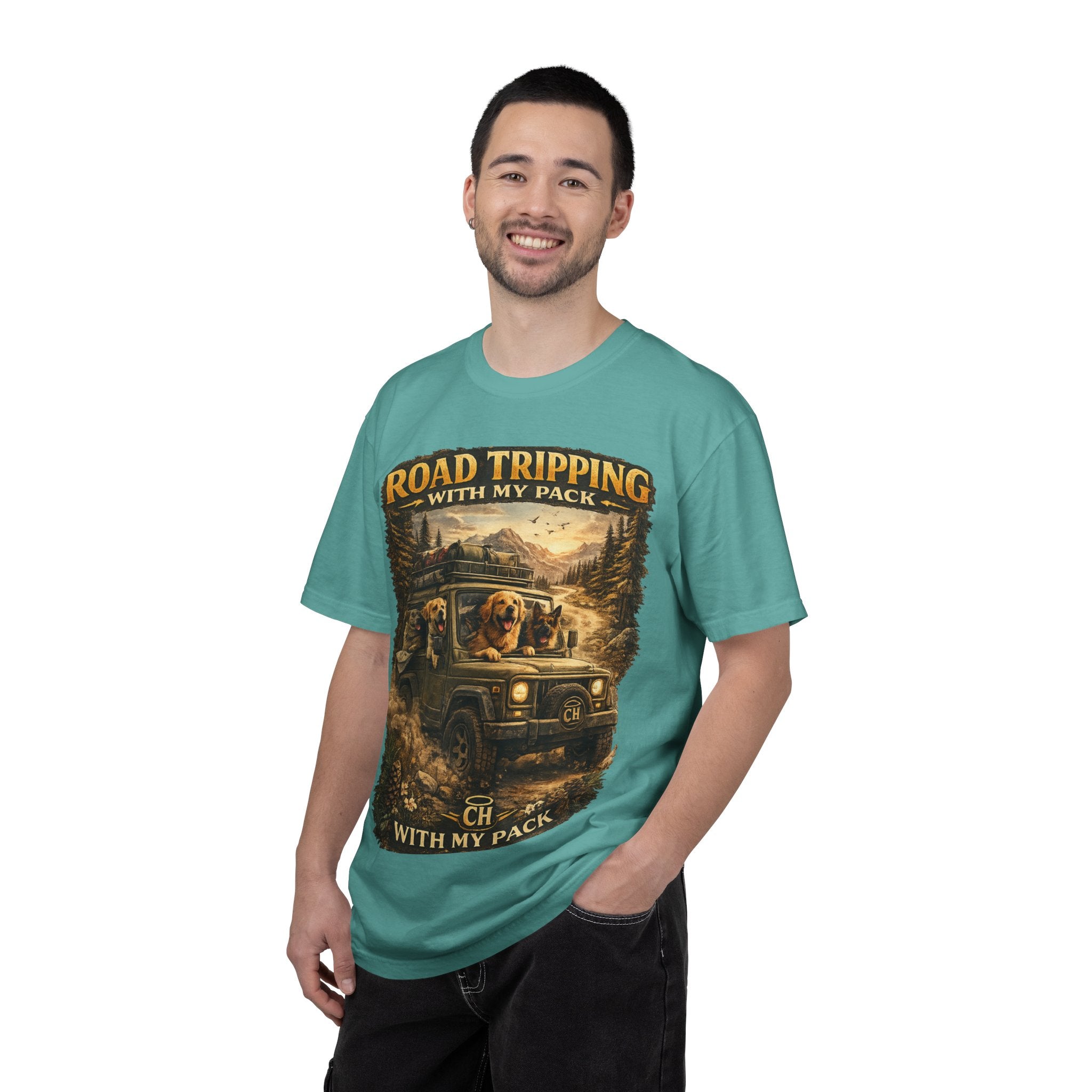 Road Tripping with My Pack T-Shirt| Funny Dog Road Trip -Shirt| Adventure Dog Lover Tee| Camping & Travel Gift Hor Pet Owners