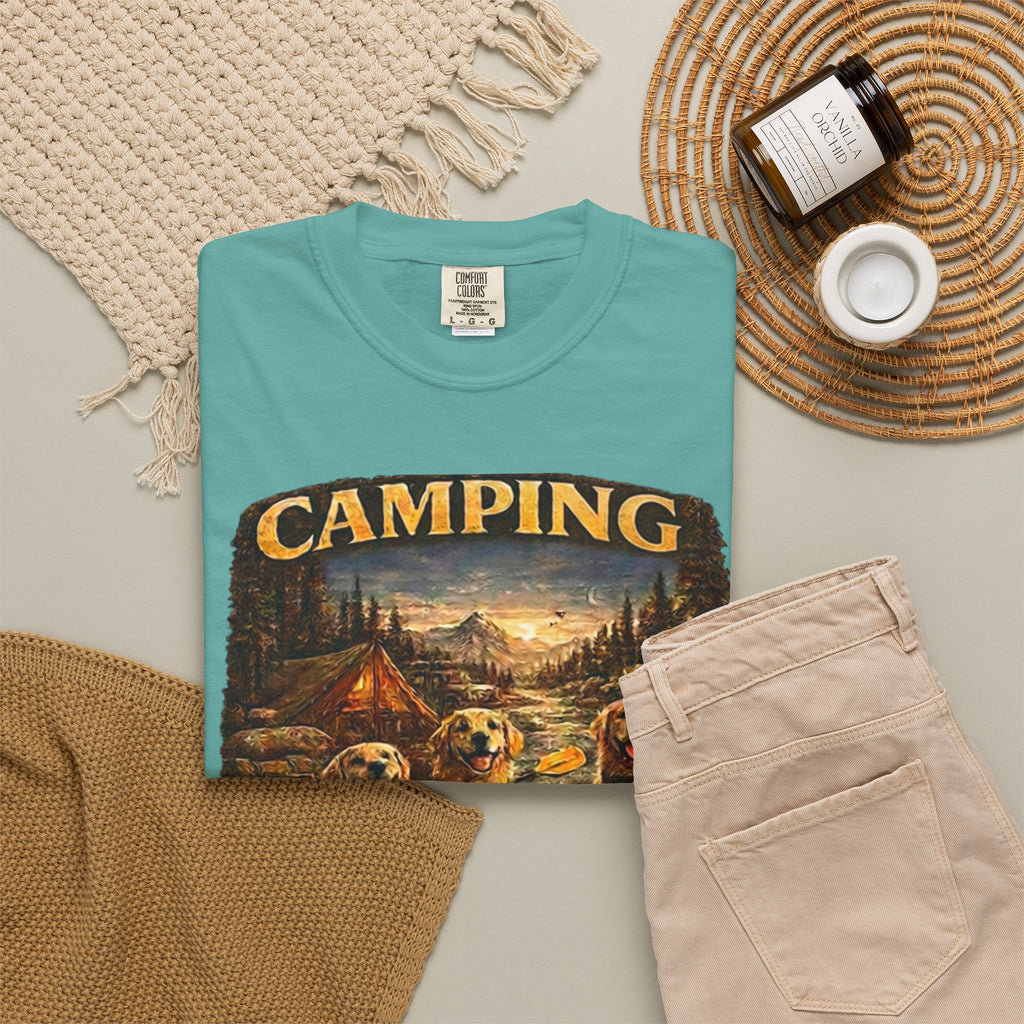 Camping With My Pack T-Shirt| Golden Retriever Camping Dog shirt | Campfires paw prints & Good memories Tee| Dog Lover outdoor
