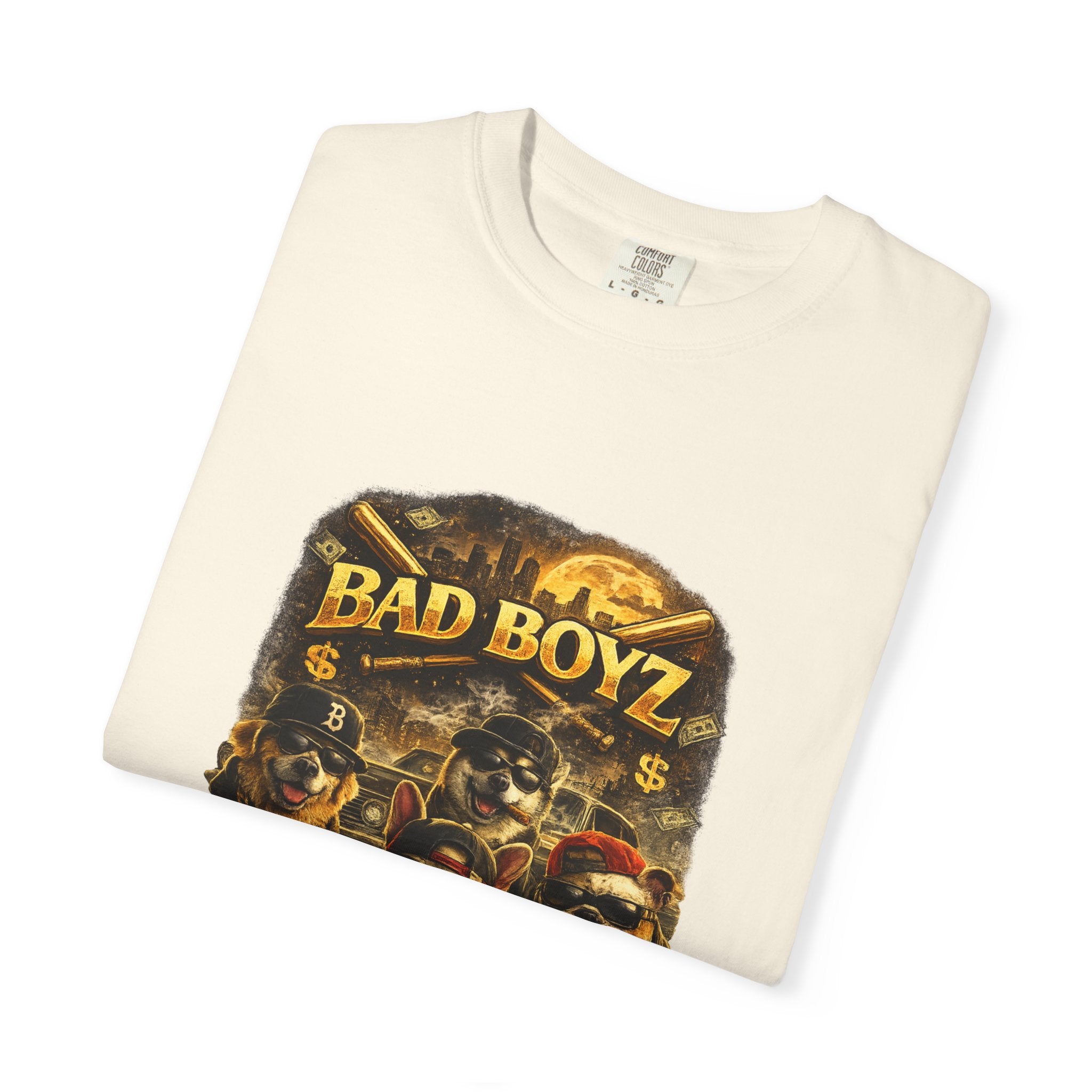 Bad Boyz Funny  Dog  Graphic T-Shirt — Retro Hip-Hop dog design |Hip Hop puppy streetwear| Uban Dog lover gift.