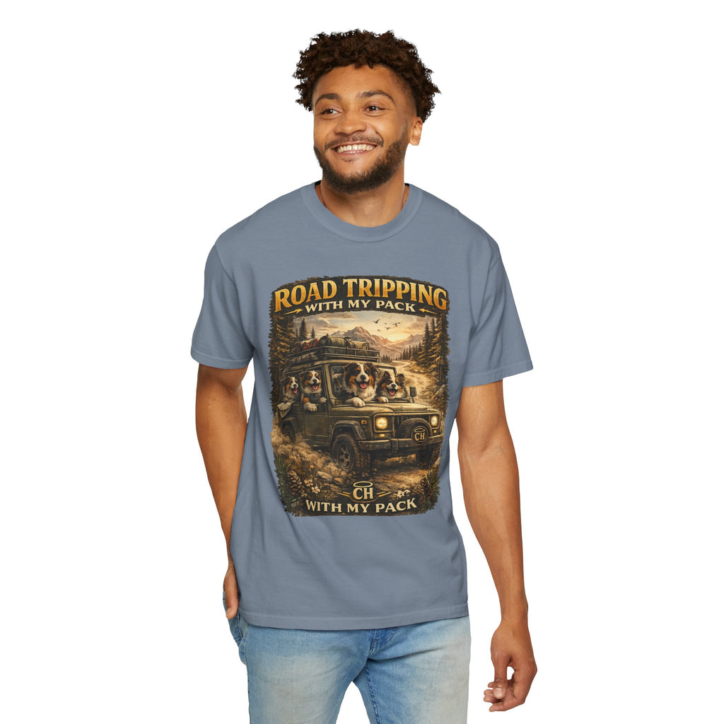 Road Tripping with My Pack T-Shirt| Funny Dog Road Trip -Shirt| Adventure Dog Lover Tee| Camping & Travel Gift Hor Pet Owners