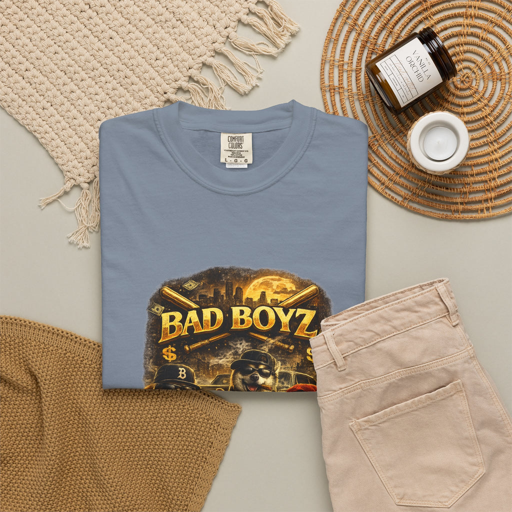 Bad Boyz Funny  Dog  Graphic T-Shirt — Retro Hip-Hop dog design |Hip Hop puppy streetwear| Uban Dog lover gift.