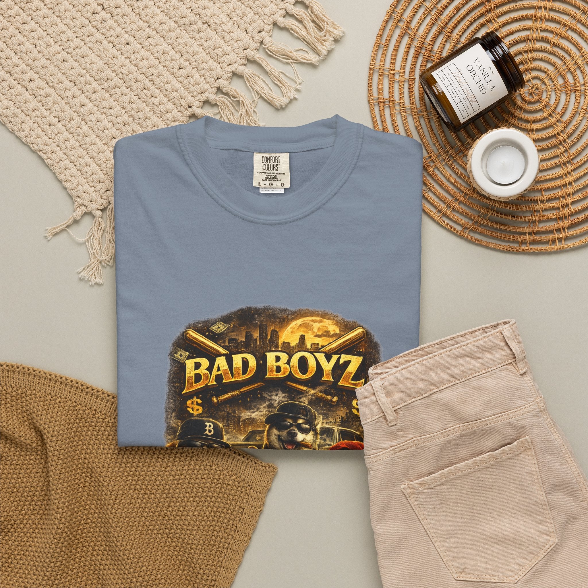 Bad Boyz Funny  Dog  Graphic T-Shirt — Retro Hip-Hop dog design |Hip Hop puppy streetwear| Uban Dog lover gift.