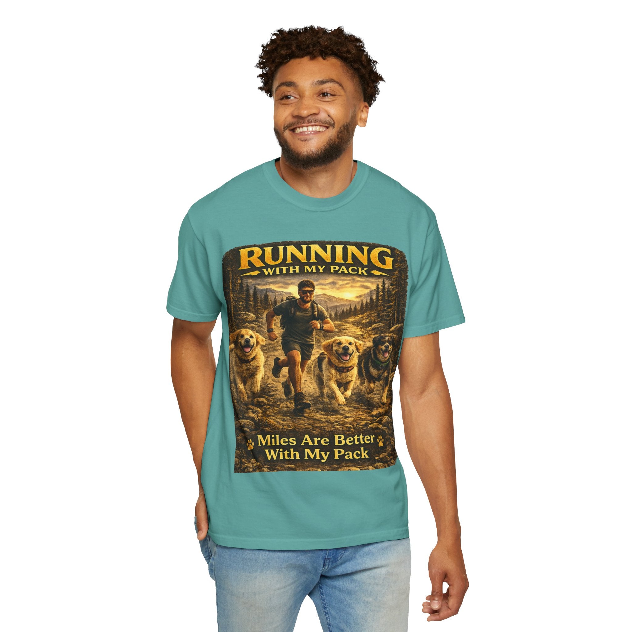 COLD HALO | Running with My Pack Dog Lover T-Shirt| Golden Retriever Trail running Tee| outdoor adventure | funny pet gift