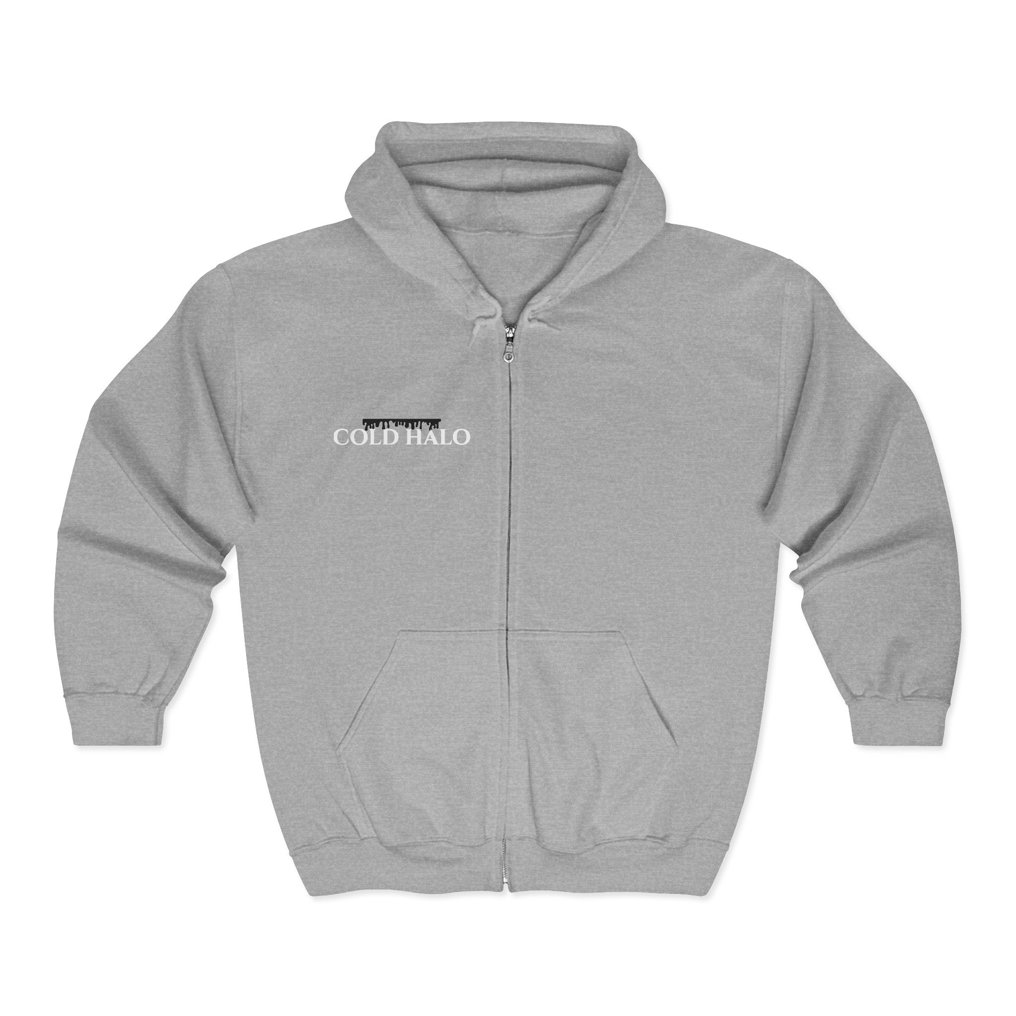 Cold Halo Zip Hoodie — Minimal Gothic Streetwear Full-Zip Sweatshirt