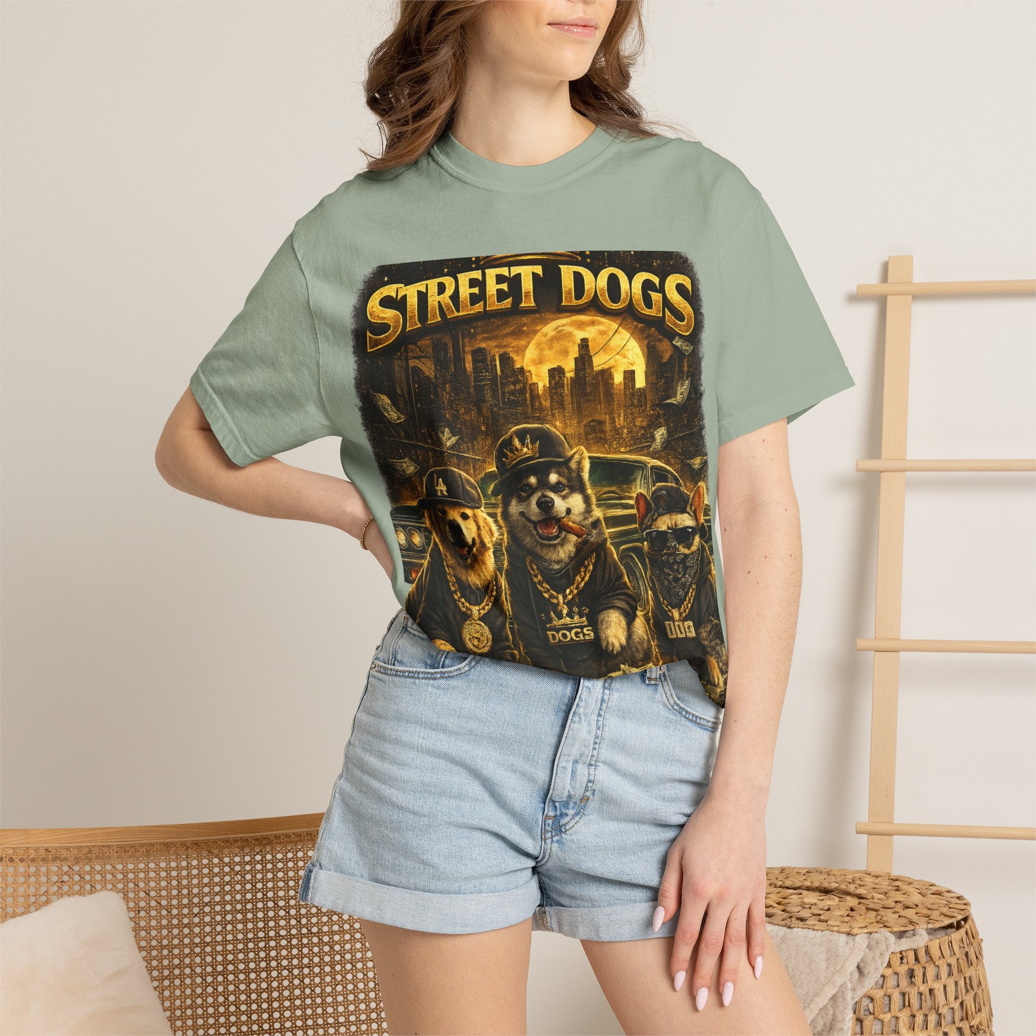 COLD HALO | Street Dogs funny Dog Graphic T-Shirt — Urban Dog  Hip Hop dog Graphic Tee| puppy streetwear shirt| Dog Lover gift.