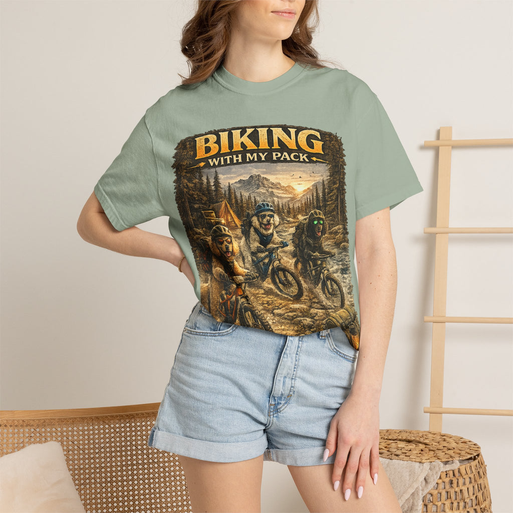 Biking With My Pack T-Shirt | Funny Dog Biking shirt| Adventure Dog Biking shirt| Adventure Dog Lover Tee| Mountain Bike Dog Dad gift