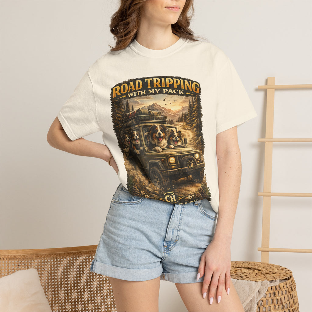 Road Tripping with My Pack T-Shirt| Funny Dog Road Trip -Shirt| Adventure Dog Lover Tee| Camping & Travel Gift Hor Pet Owners